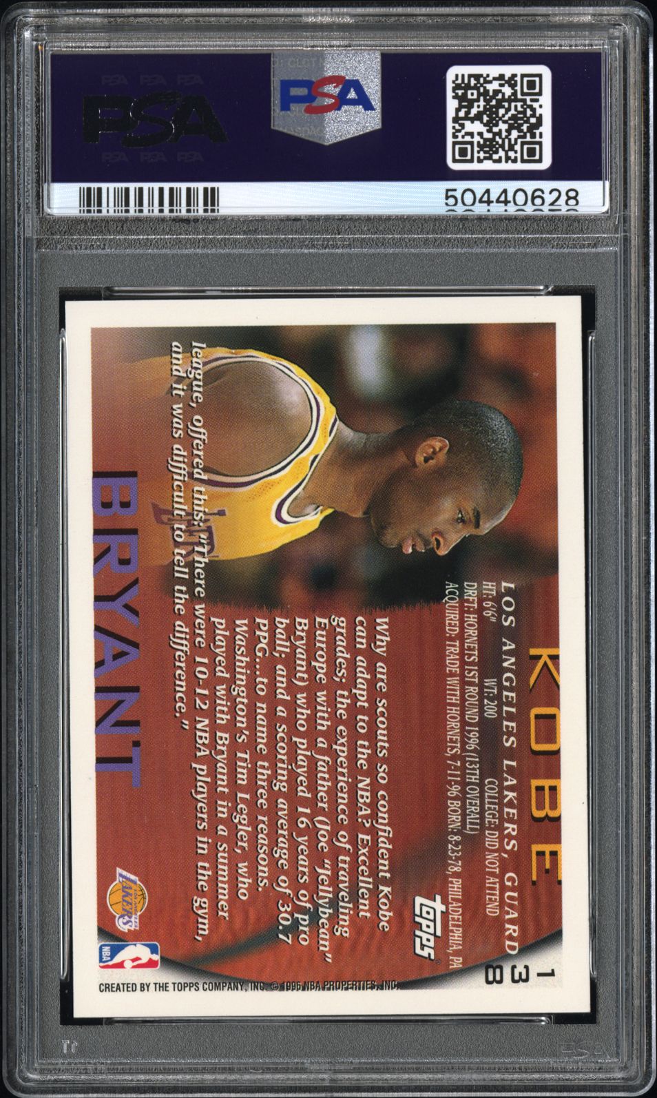 1996 Topps Kobe Bryant #138 PSA 10