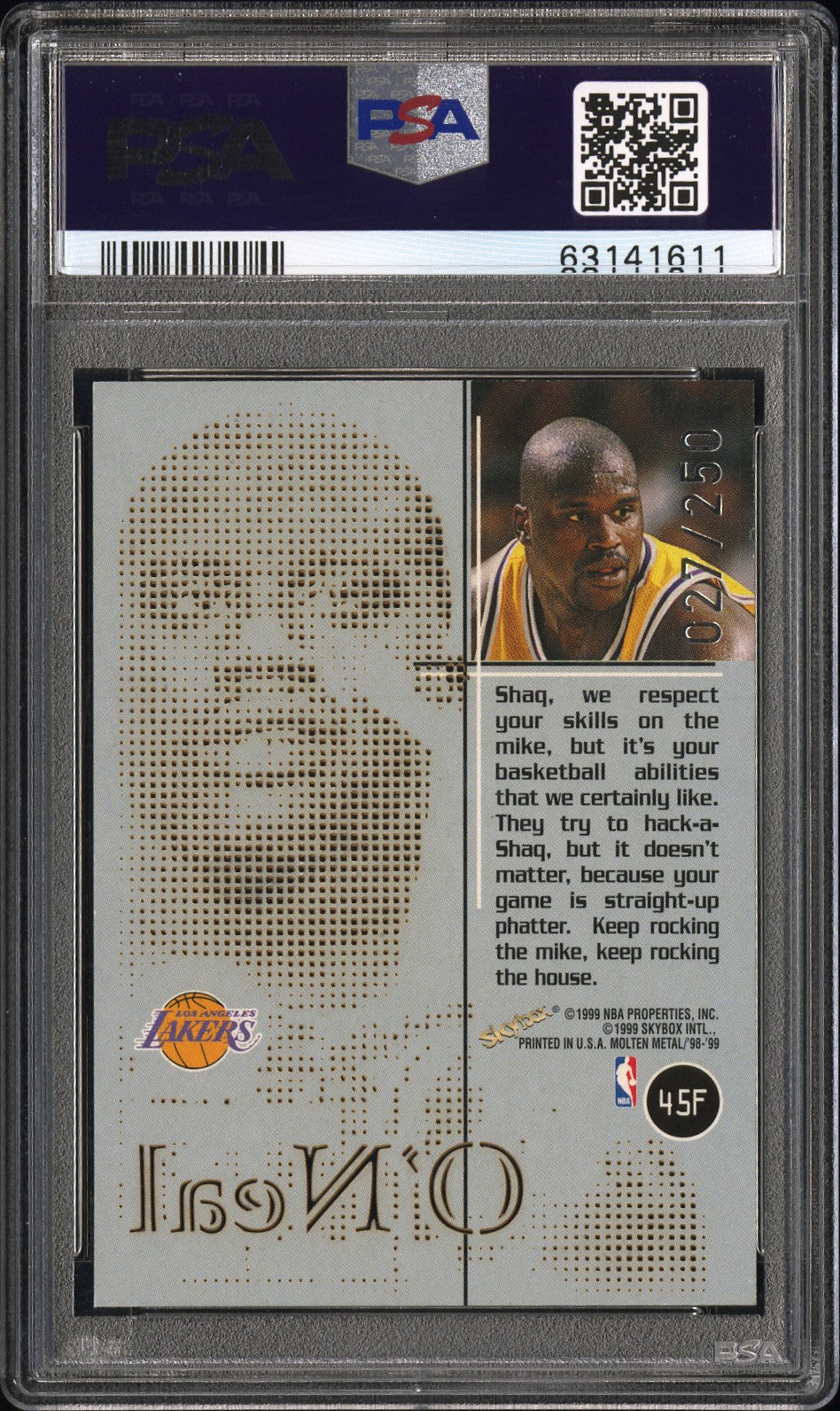 1998 Skybox Molten Metal Fusion Shaquille O'Neal #45F Titanium PSA 8