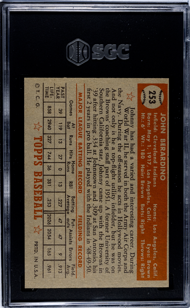 1952 Topps Johnny Berardino #253 SGC 5