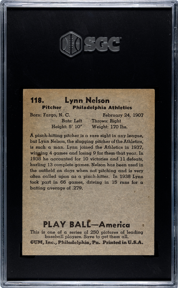 1939 Playball Lynn Nelson #118 SGC 5