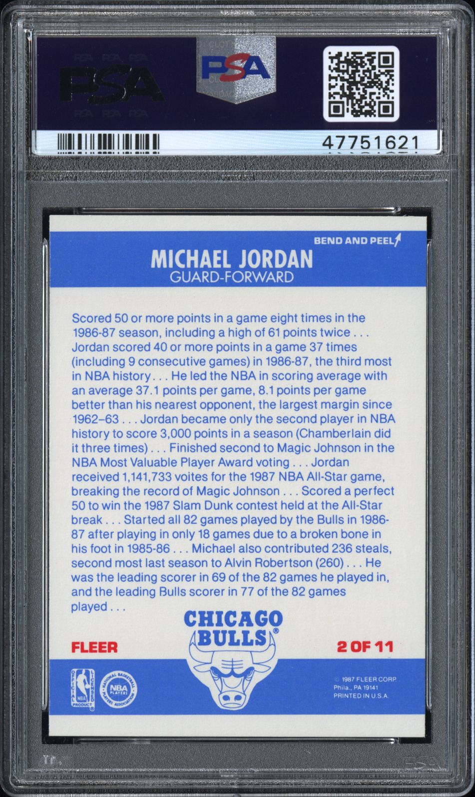1987 Fleer Sticker Michael Jordan #2 PSA 9