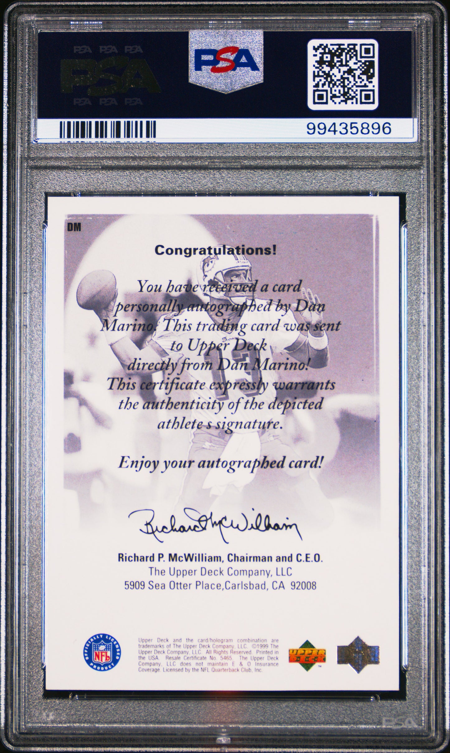 1998 SPX Finite UD Authentics Dan Marino #DM PSA 9