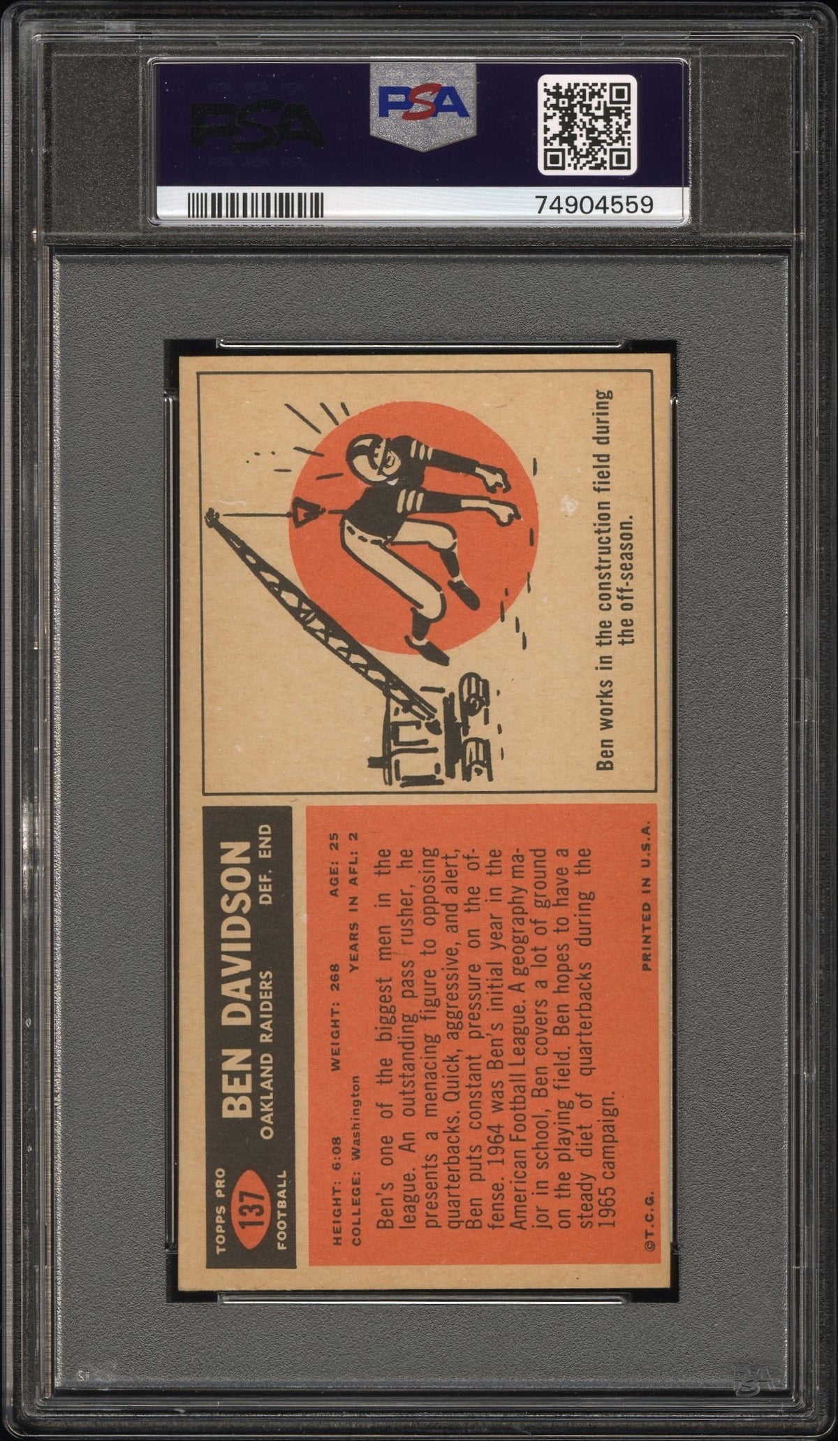 1965 Topps Ben Davidson #137 PSA 6