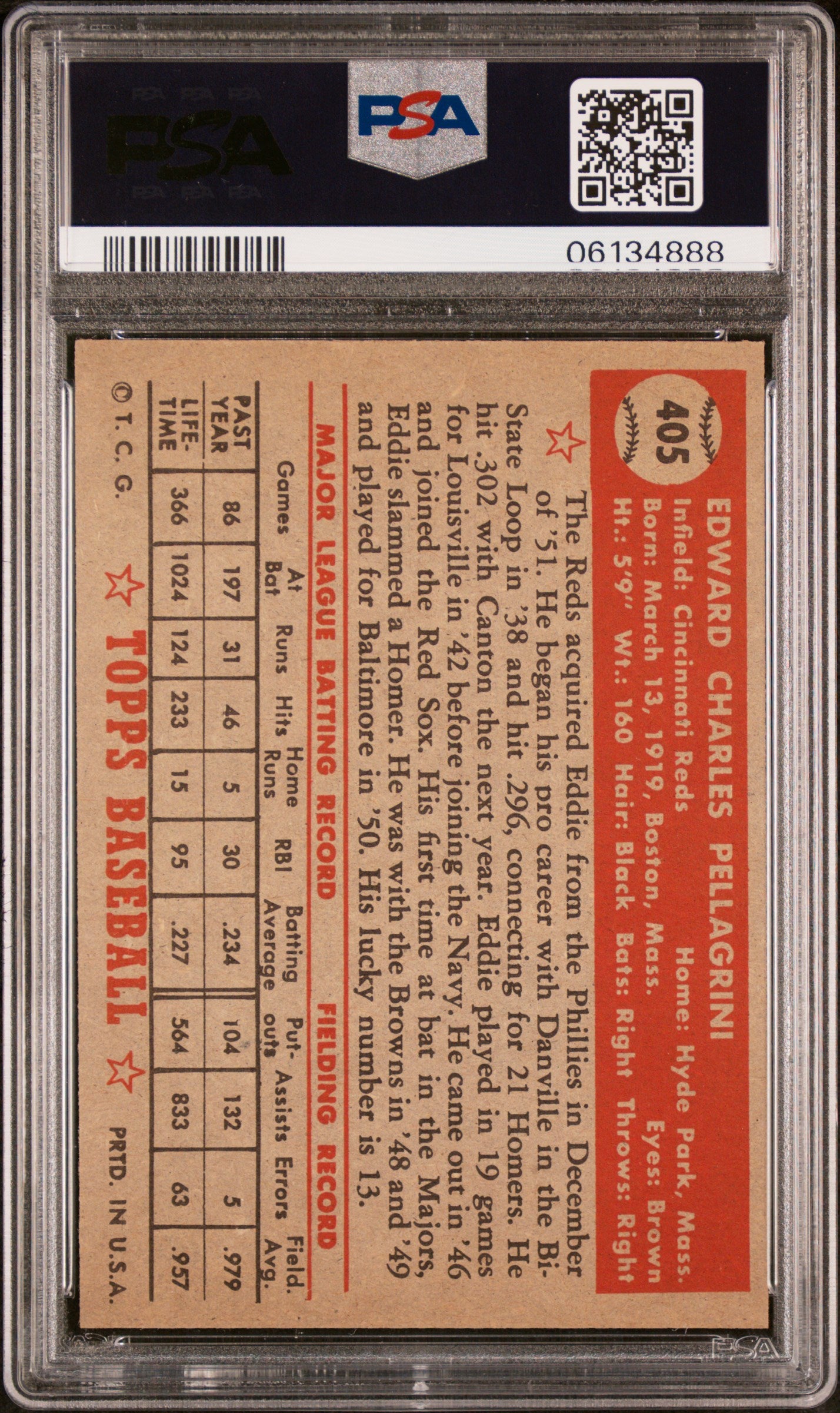 1952 Topps Eddie Pellagrini #405 PSA 8