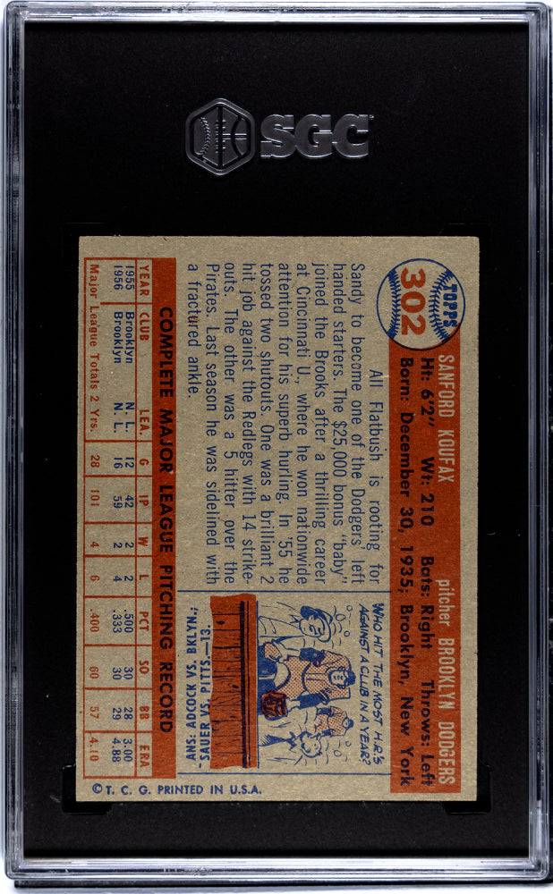 1957 Topps Sandy Koufax #302 SGC 5