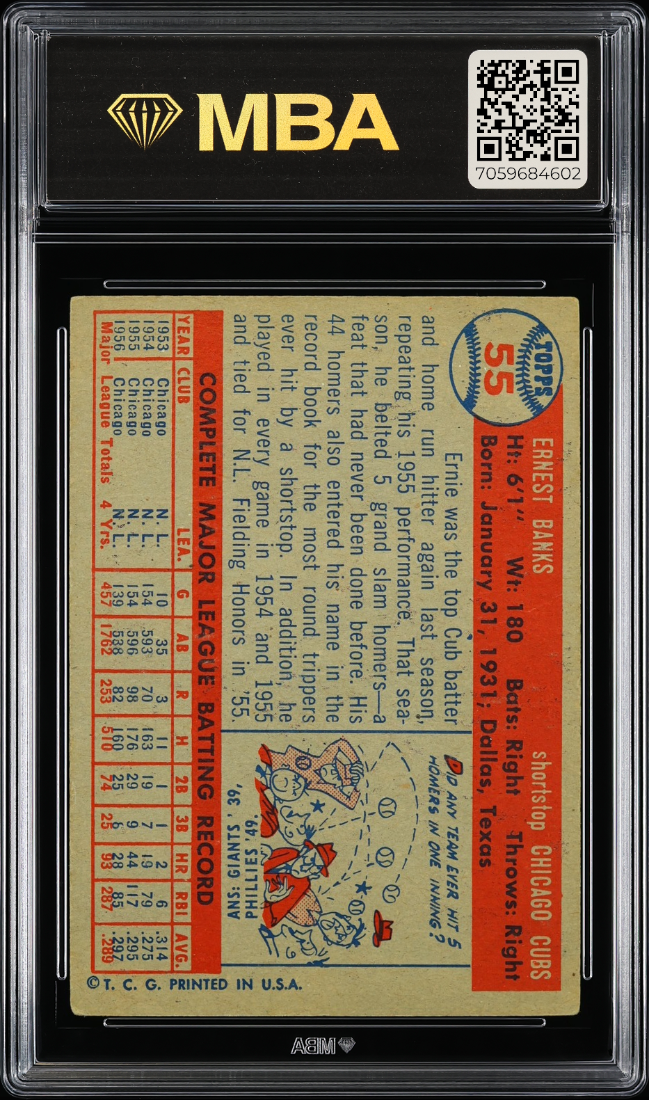 1957 Topps Ernie Banks #55 MBA 3