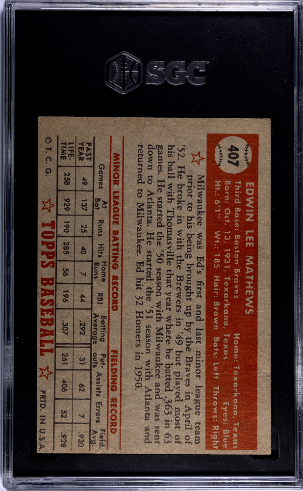 1952 Topps Ed Mathews #407 SGC 5