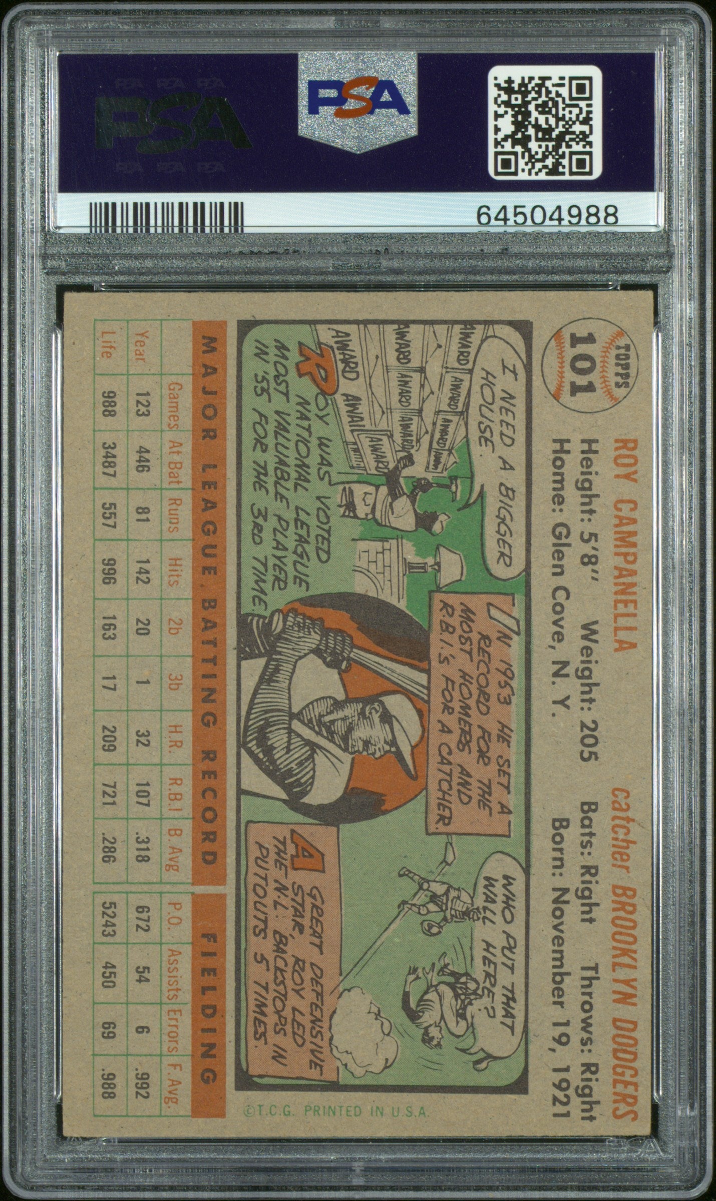 1956 Topps Roy Campanella #101 Gray Back PSA 5