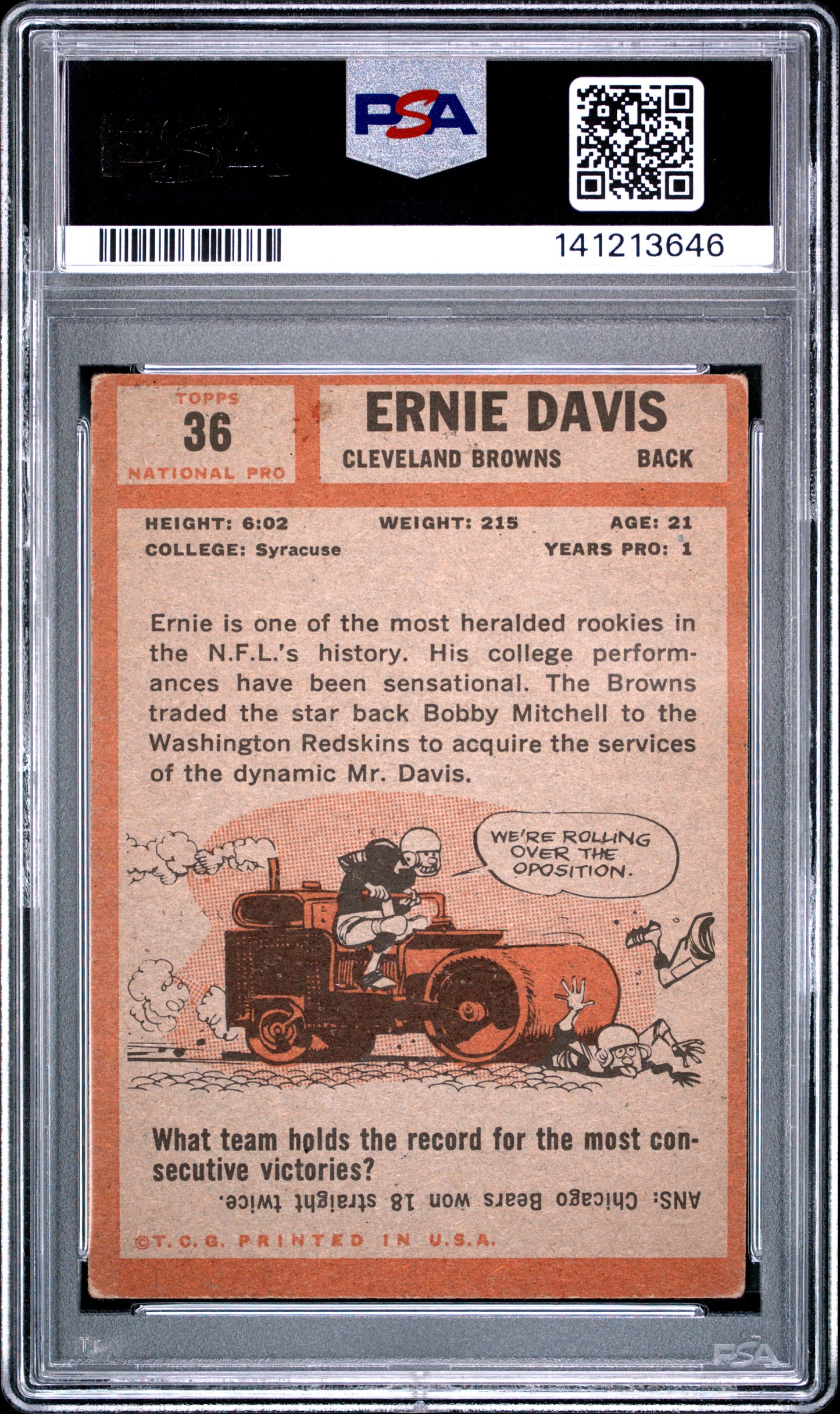 1962 Topps Ernie Davis #36 PSA 2