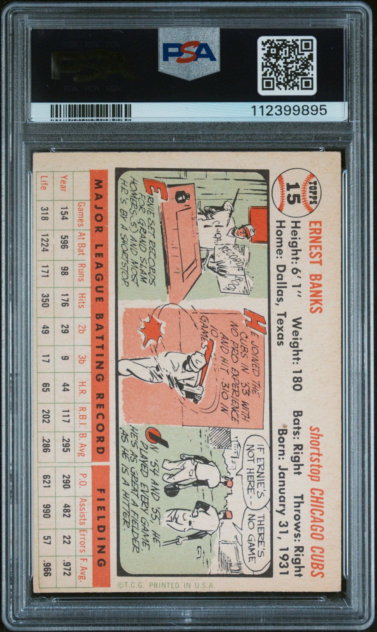 1956 Topps Ernie Banks #15 White Back PSA 4.5