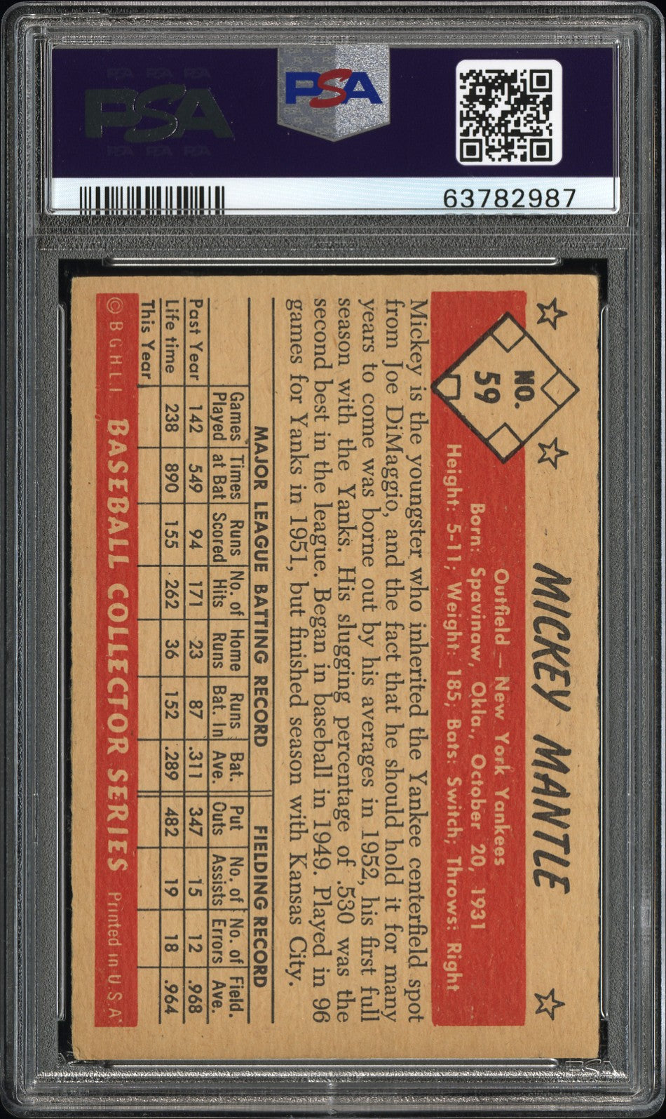 1953 Bowman Color Mickey Mantle #59 PSA 4