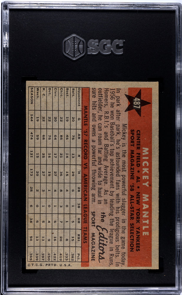 1958 Topps Mickey Mantle #487 All Star SGC 6