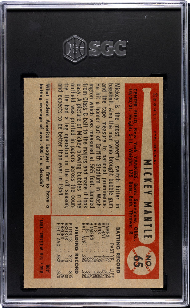 1954 Bowman Mickey Mantle #65 SGC 3