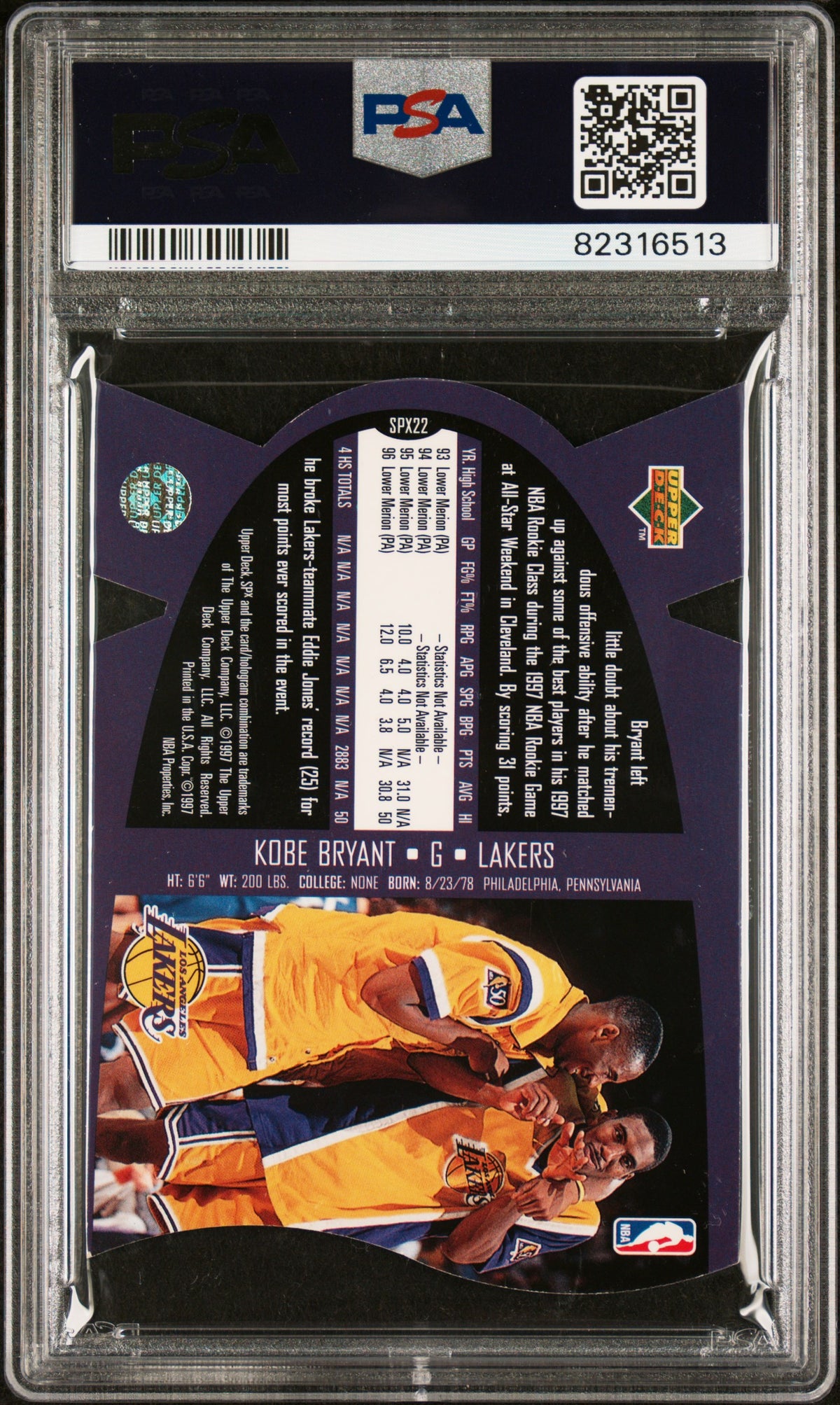 1997 SPX Die-Cut Kobe Bryant #22 PSA 8