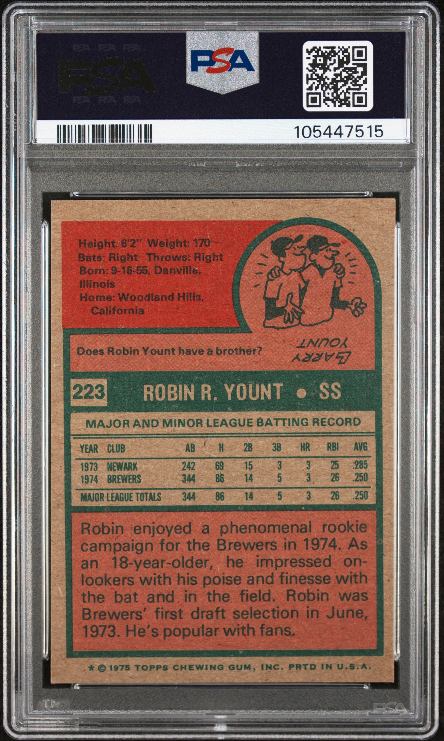 1975 Topps Robin Yount #223 PSA 7