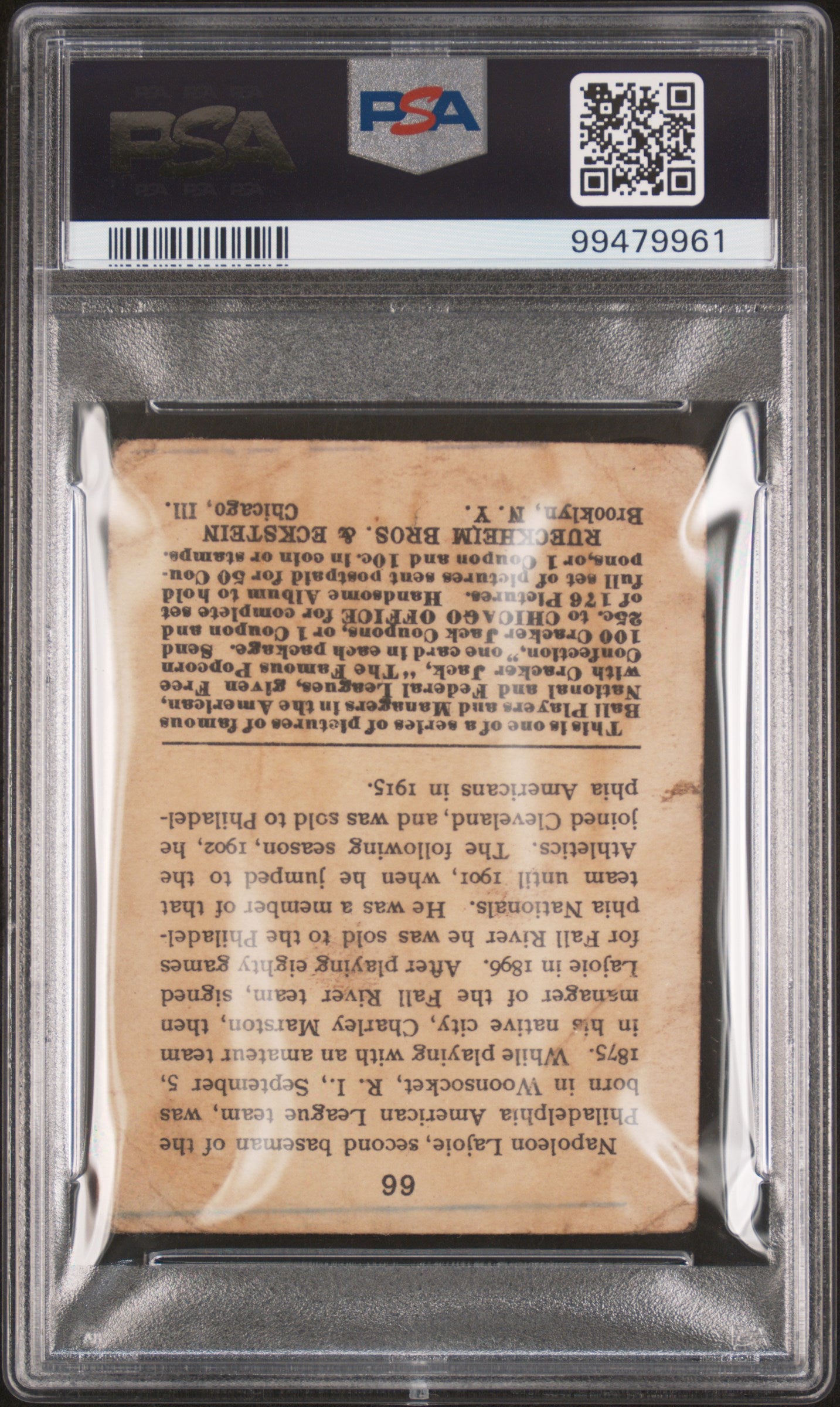 1915 Cracker Jack Nap Lajoie #66 PSA 1