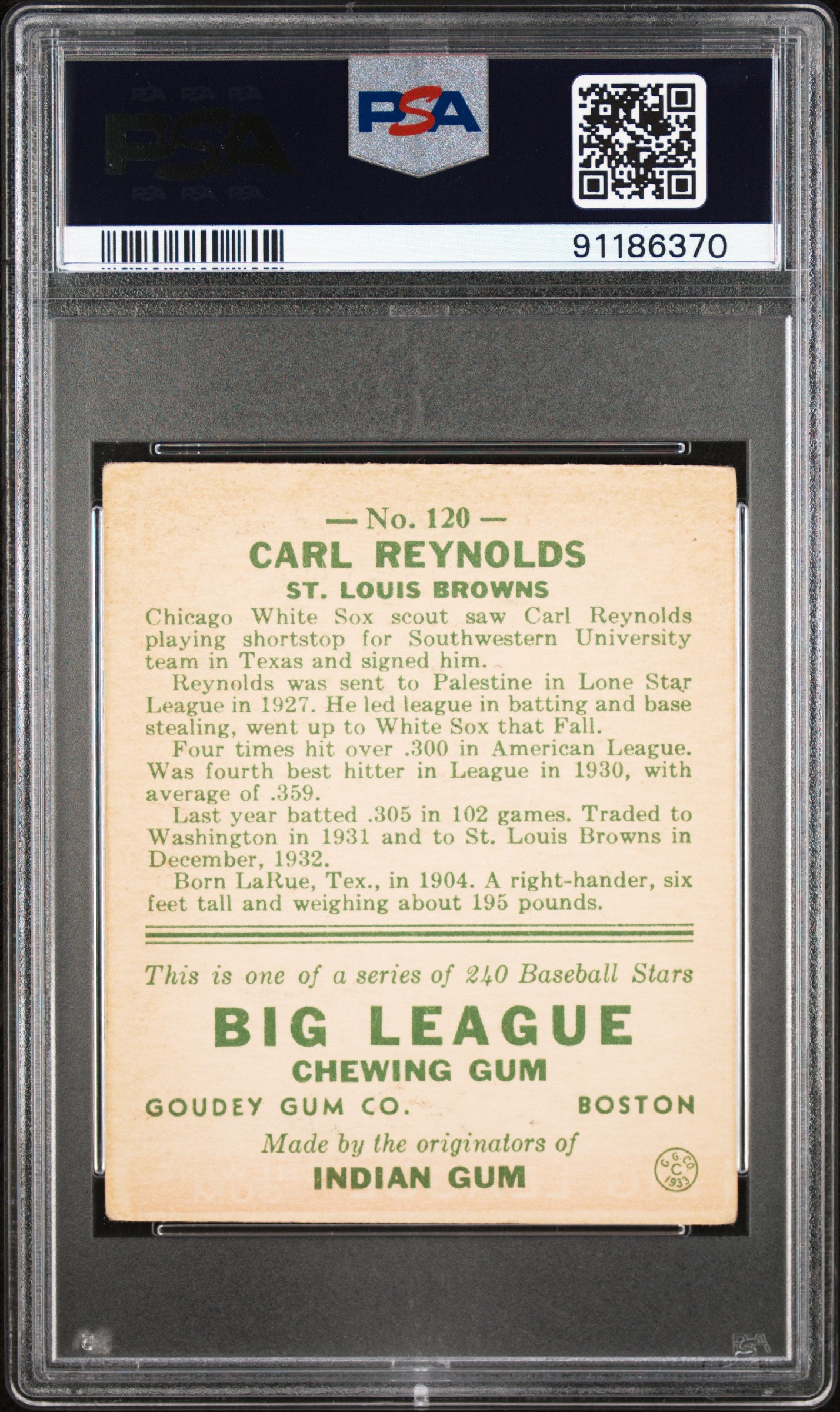 1933 Goudey Carl Reynolds #120 PSA 3