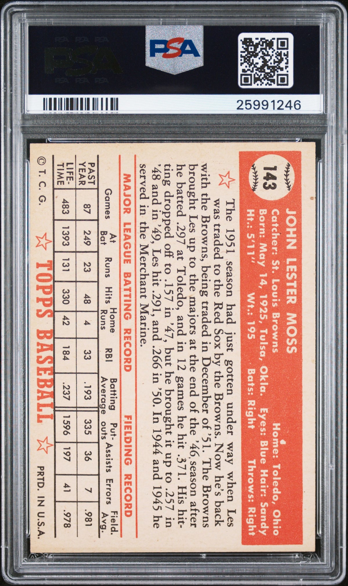 1952 Topps Les Moss #143 PSA 7