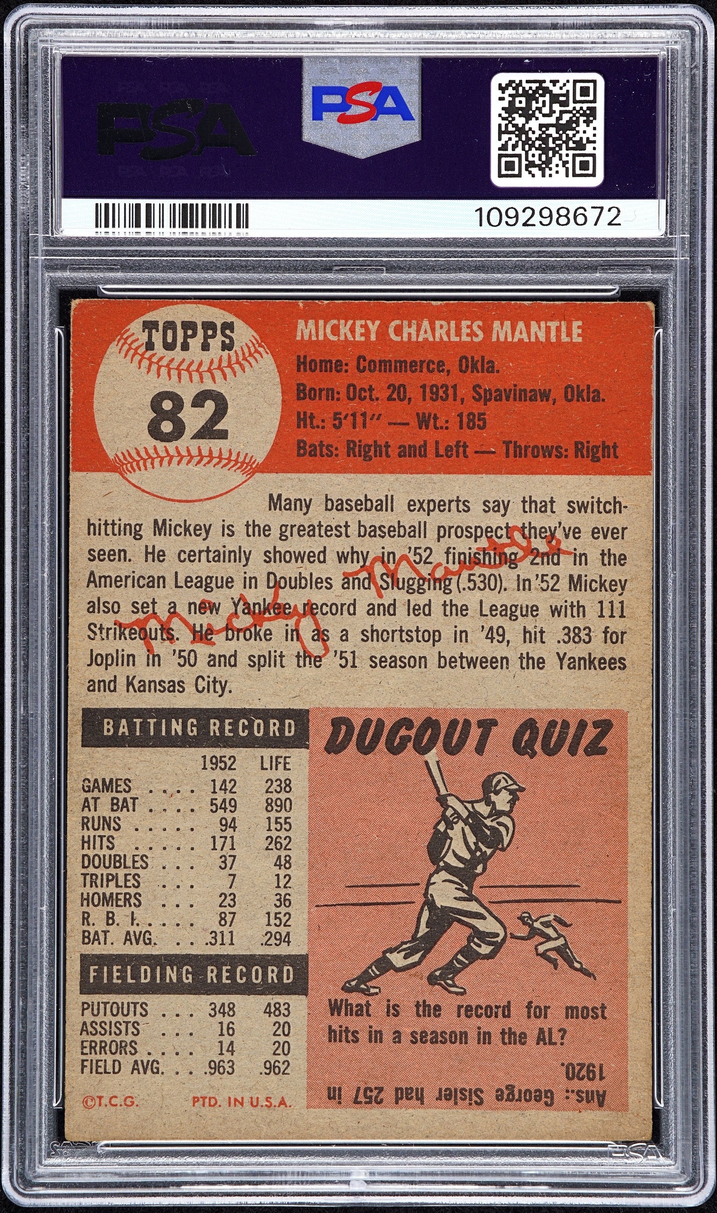 1953 Topps Mickey Mantle #82 PSA 4