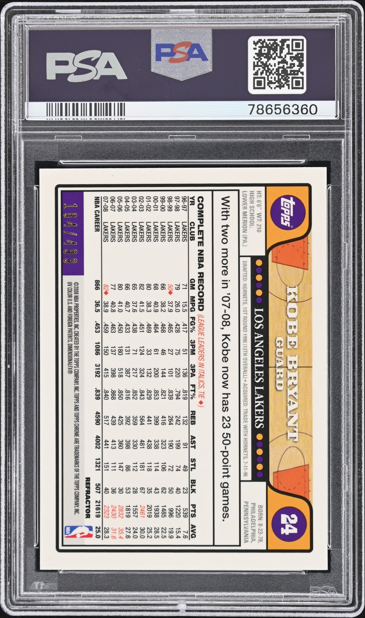 2008 Topps Chrome Kobe Bryant #24 Orange Refractor PSA 10