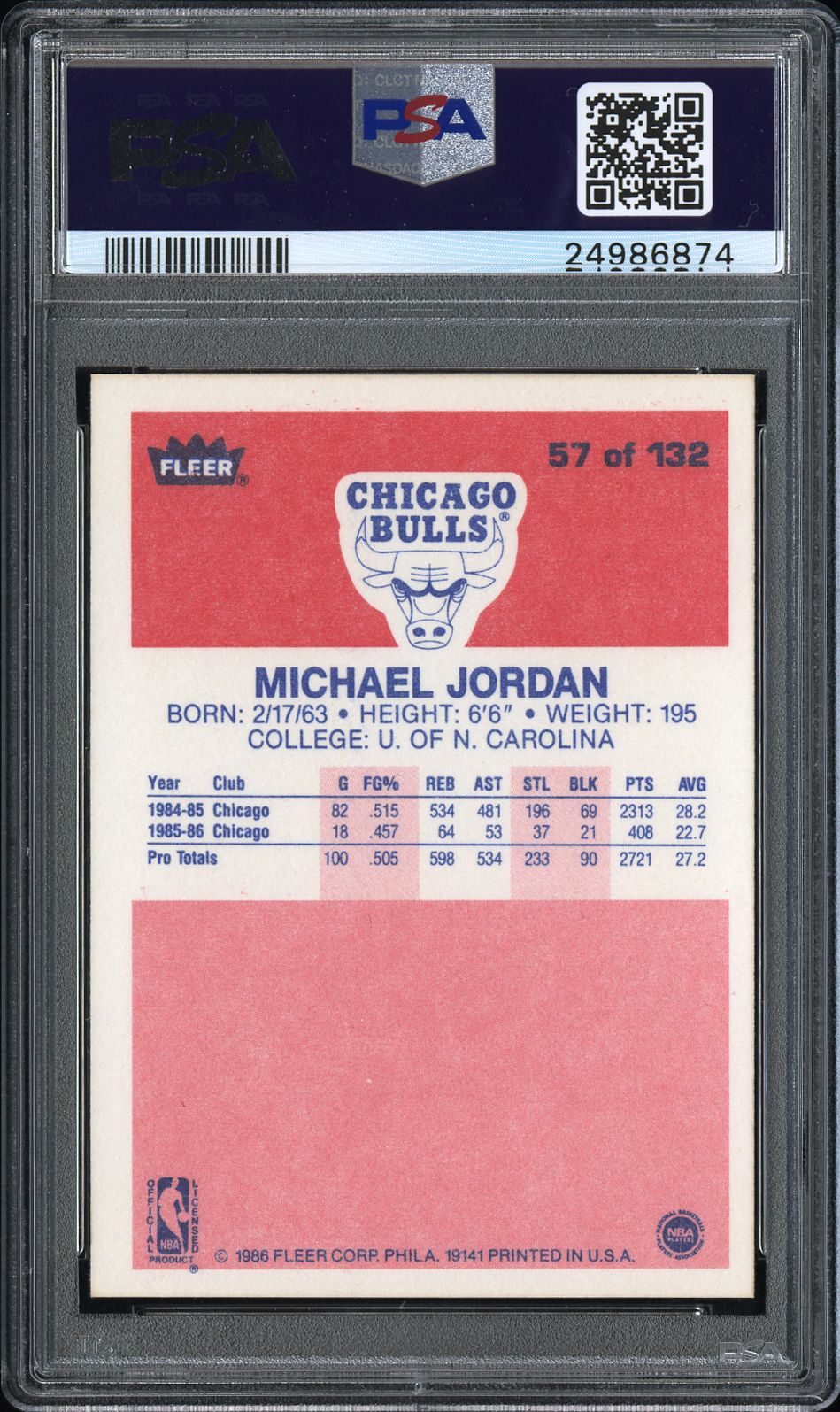 1986 Fleer Michael Jordan #57 PSA 8.5