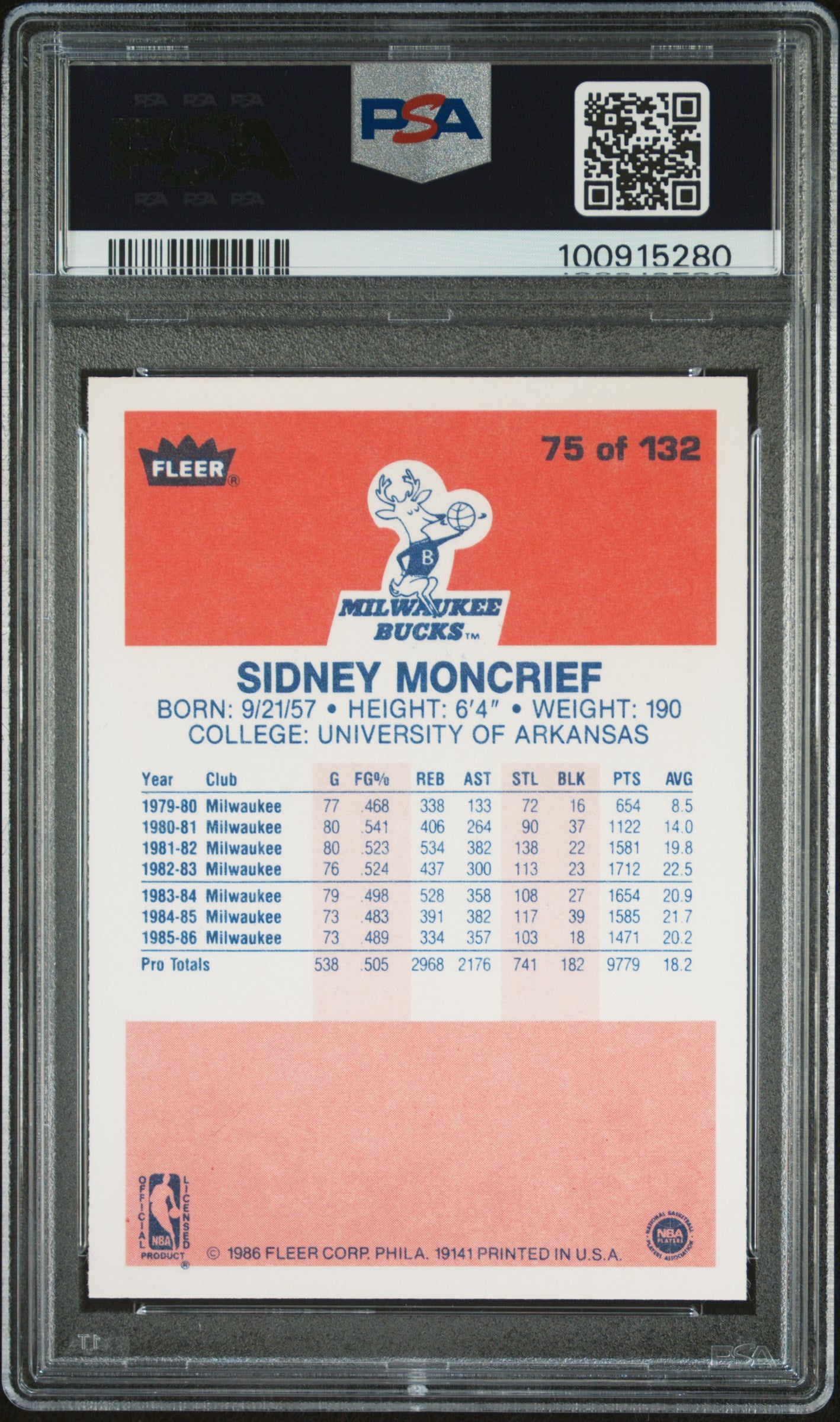 1986 Fleer Sidney Moncrief #75 PSA 9