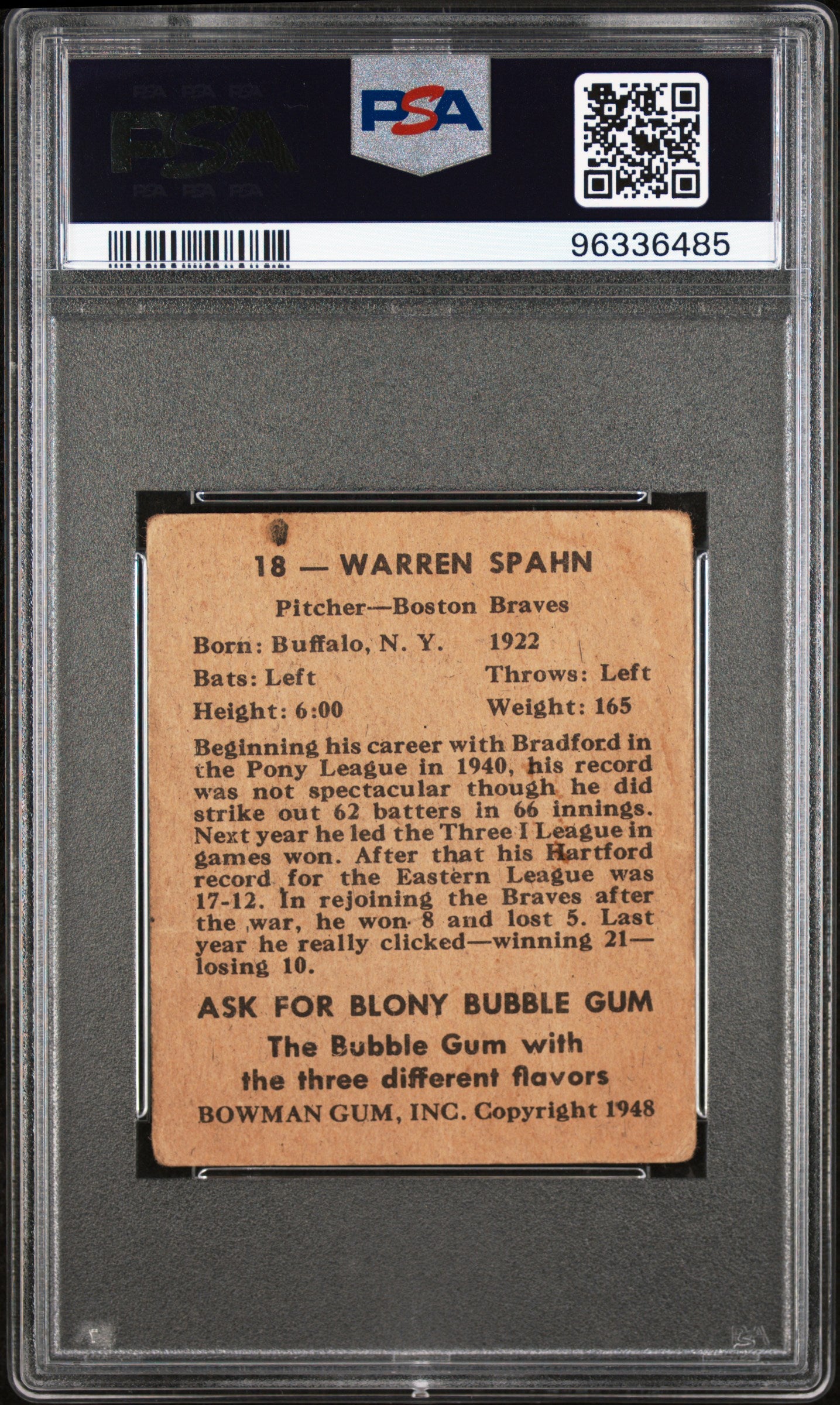 1948 Bowman Warren Spahn #18 PSA 1