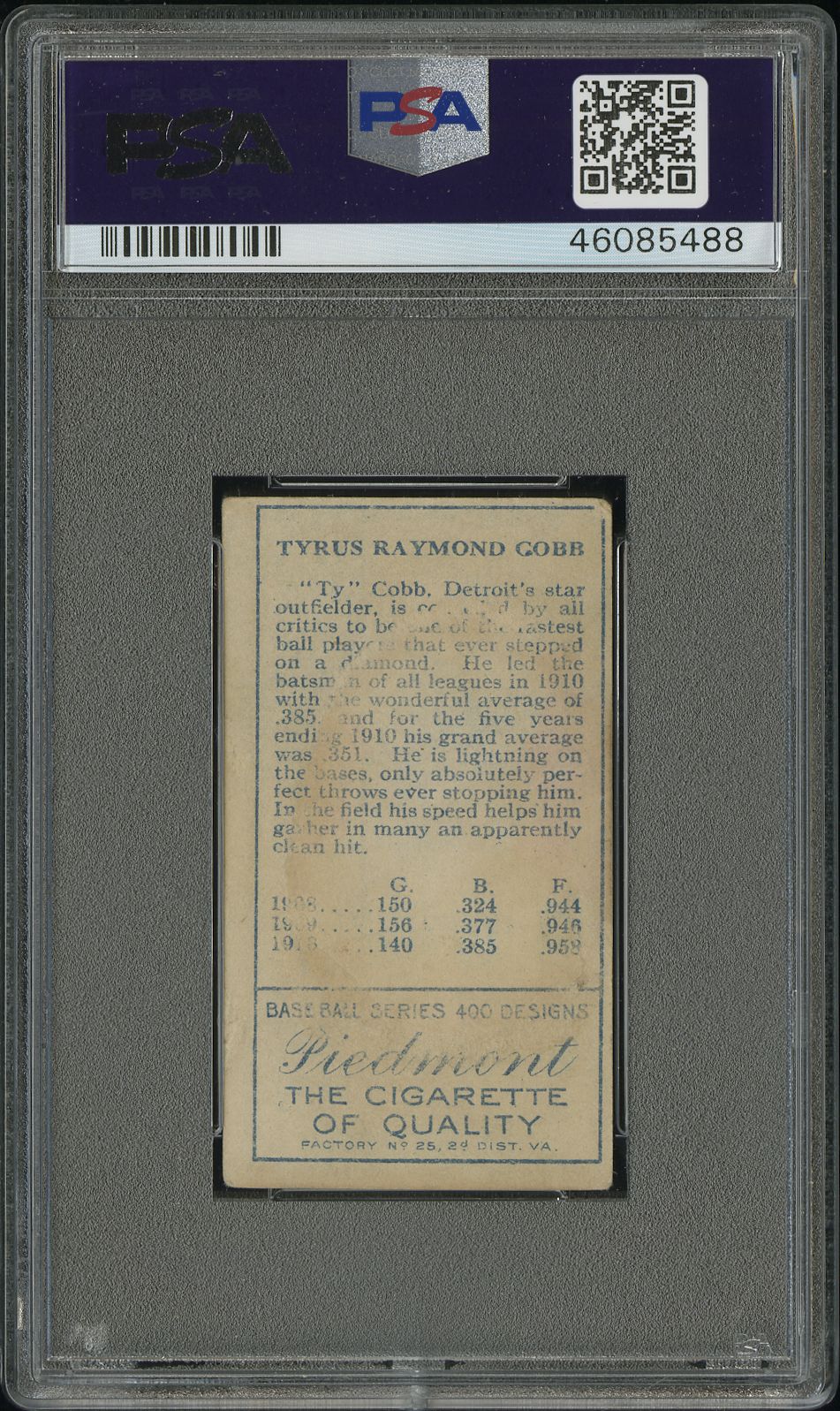 1911 T205 Gold Border Ty Cobb PSA 1.5