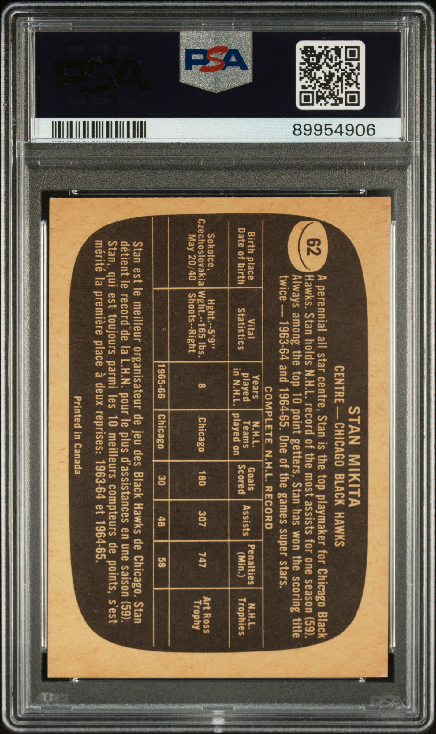 1966 Topps Stan Mikita #62 PSA 4
