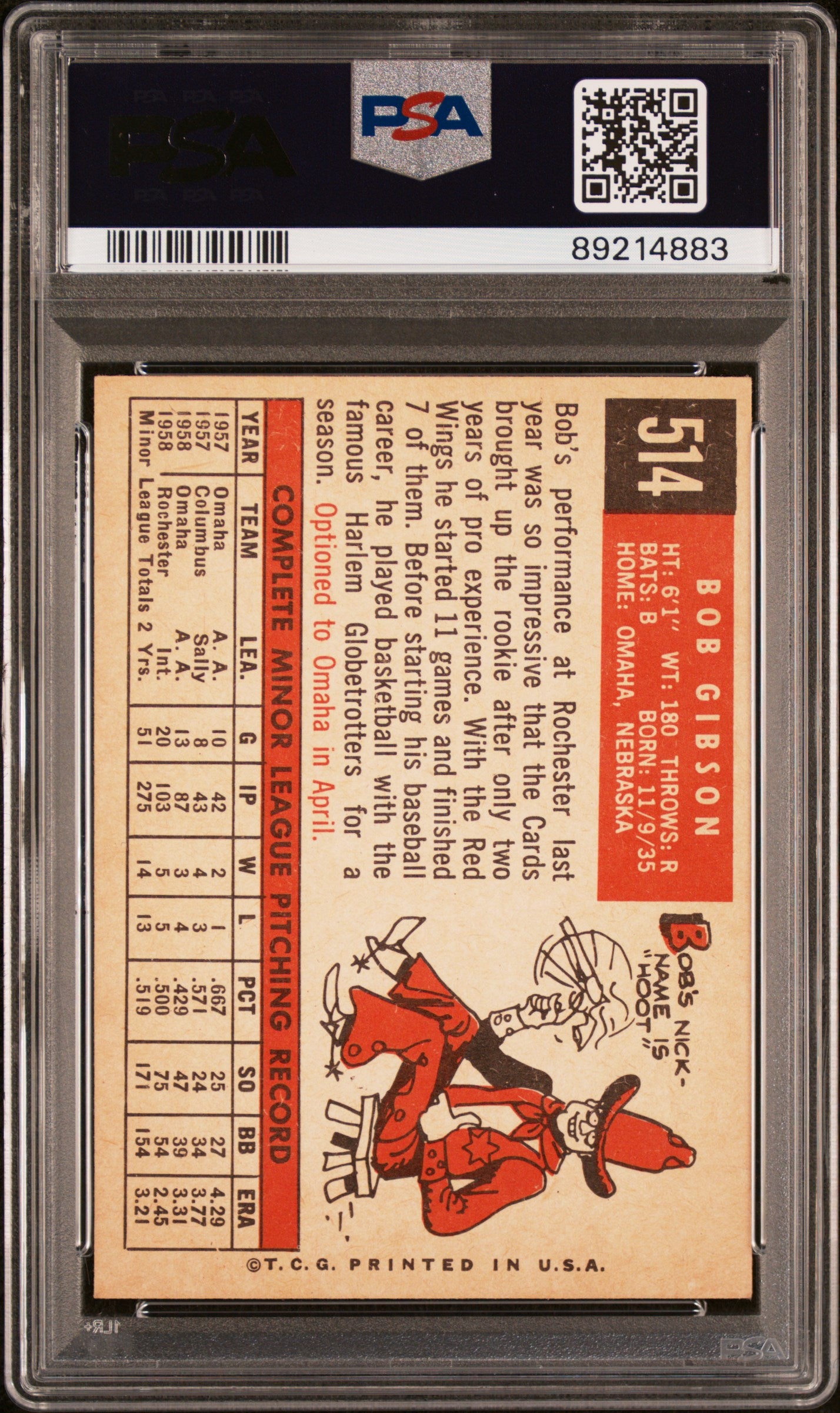 1959 Topps Bob Gibson #514 PSA 7