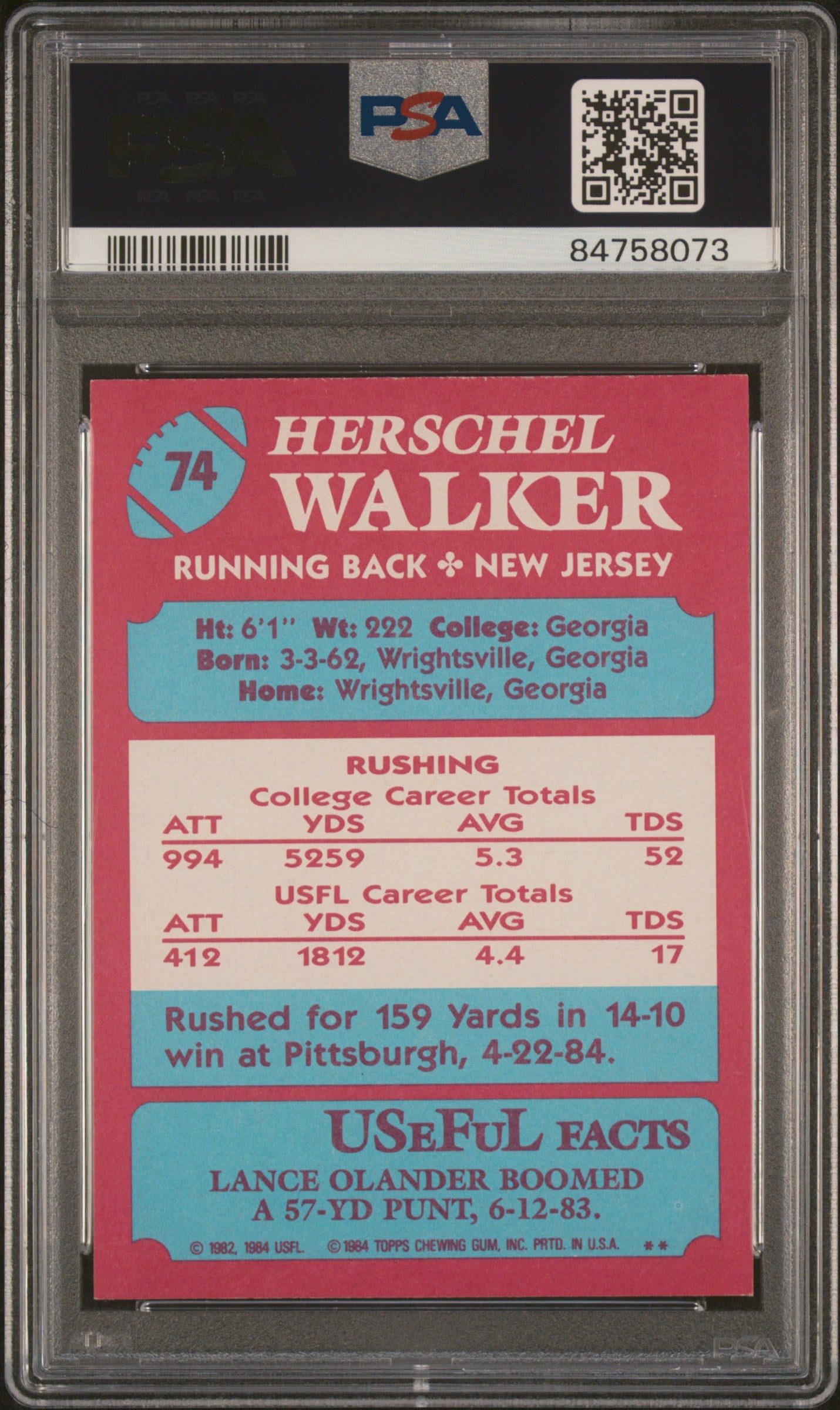 1984 Topps Usfl Herschel Walker #74 PSA 9