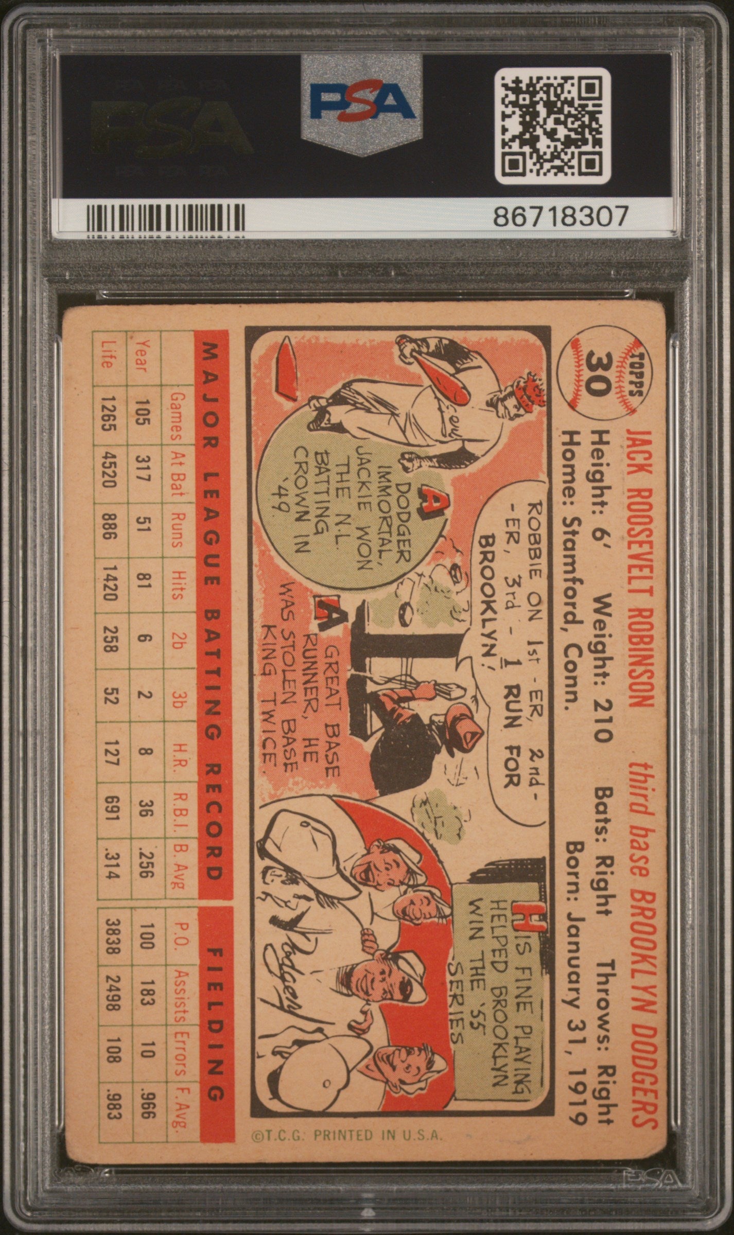 1956 Topps Jackie Robinson #30 White Back PSA 1.5
