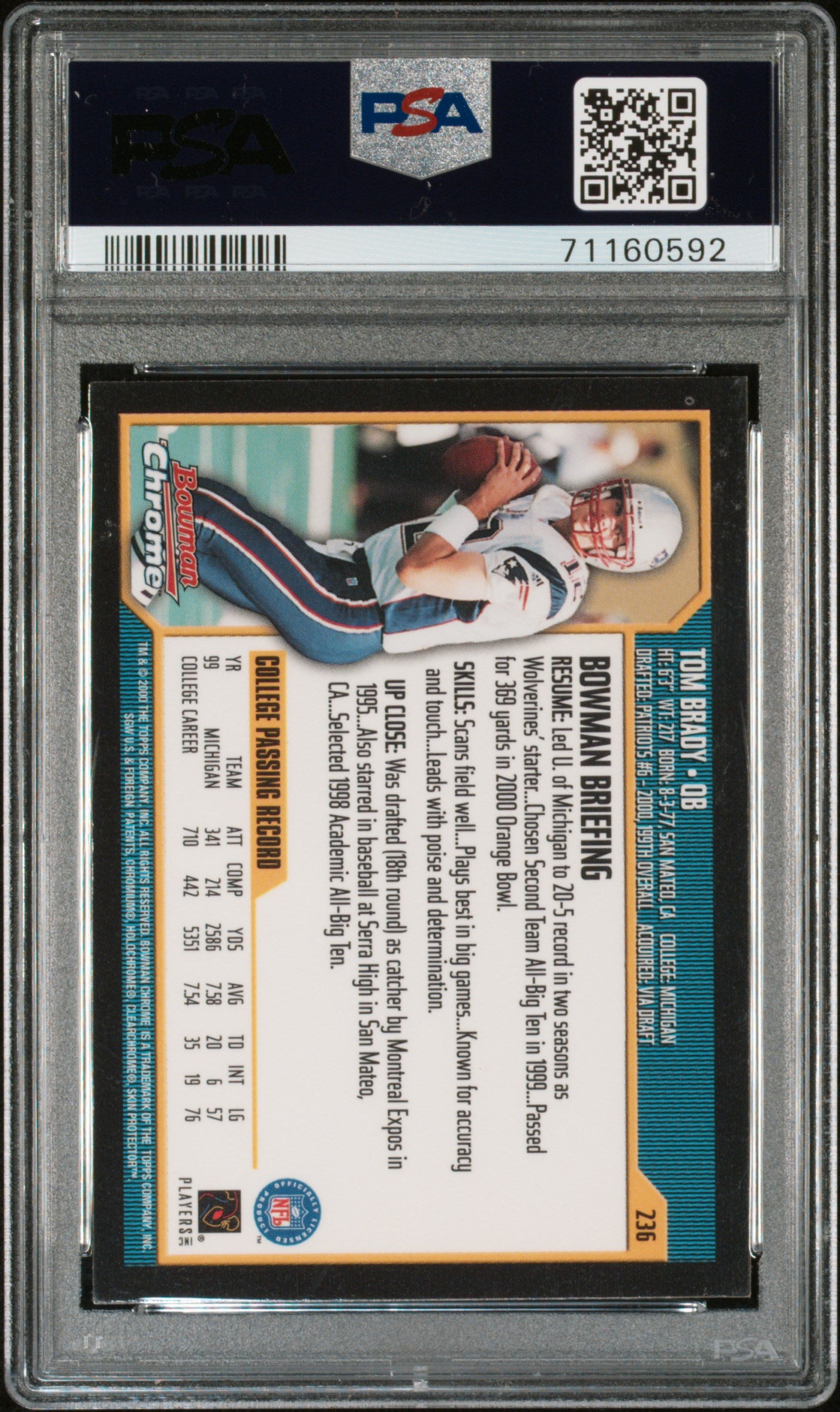 2000 Bowman Chrome Tom Brady #236 PSA 8