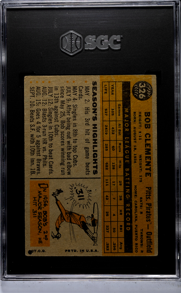1960 Topps Bob Clemente #326 SGC 2.5