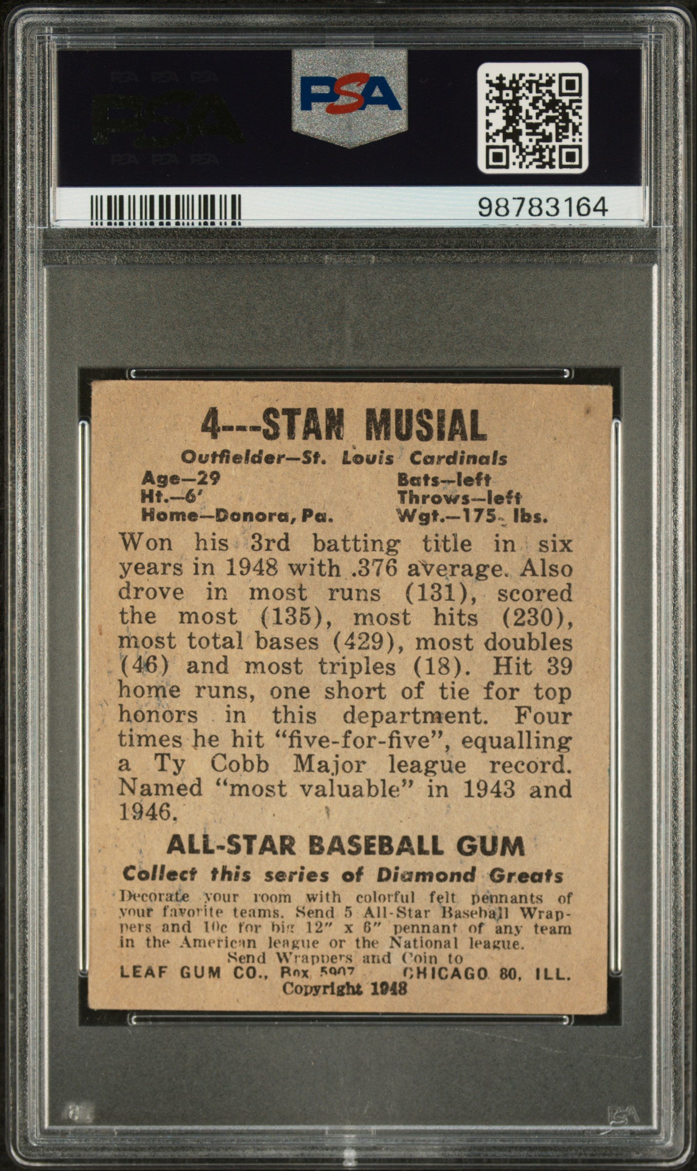 1948 Leaf Stan Musial #4 PSA 4