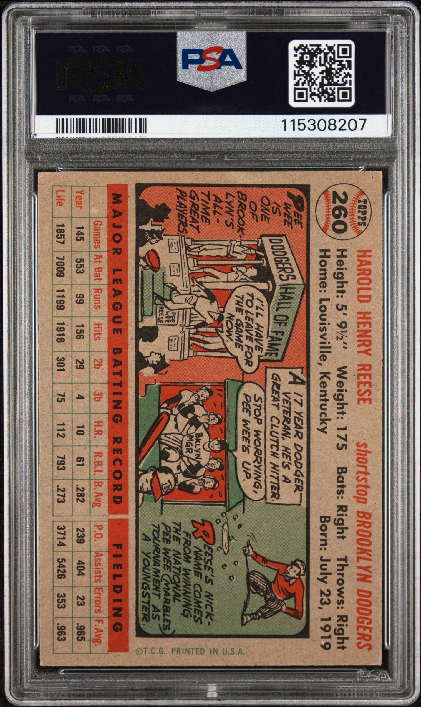 1956 Topps Pee Wee Reese #260 PSA 5