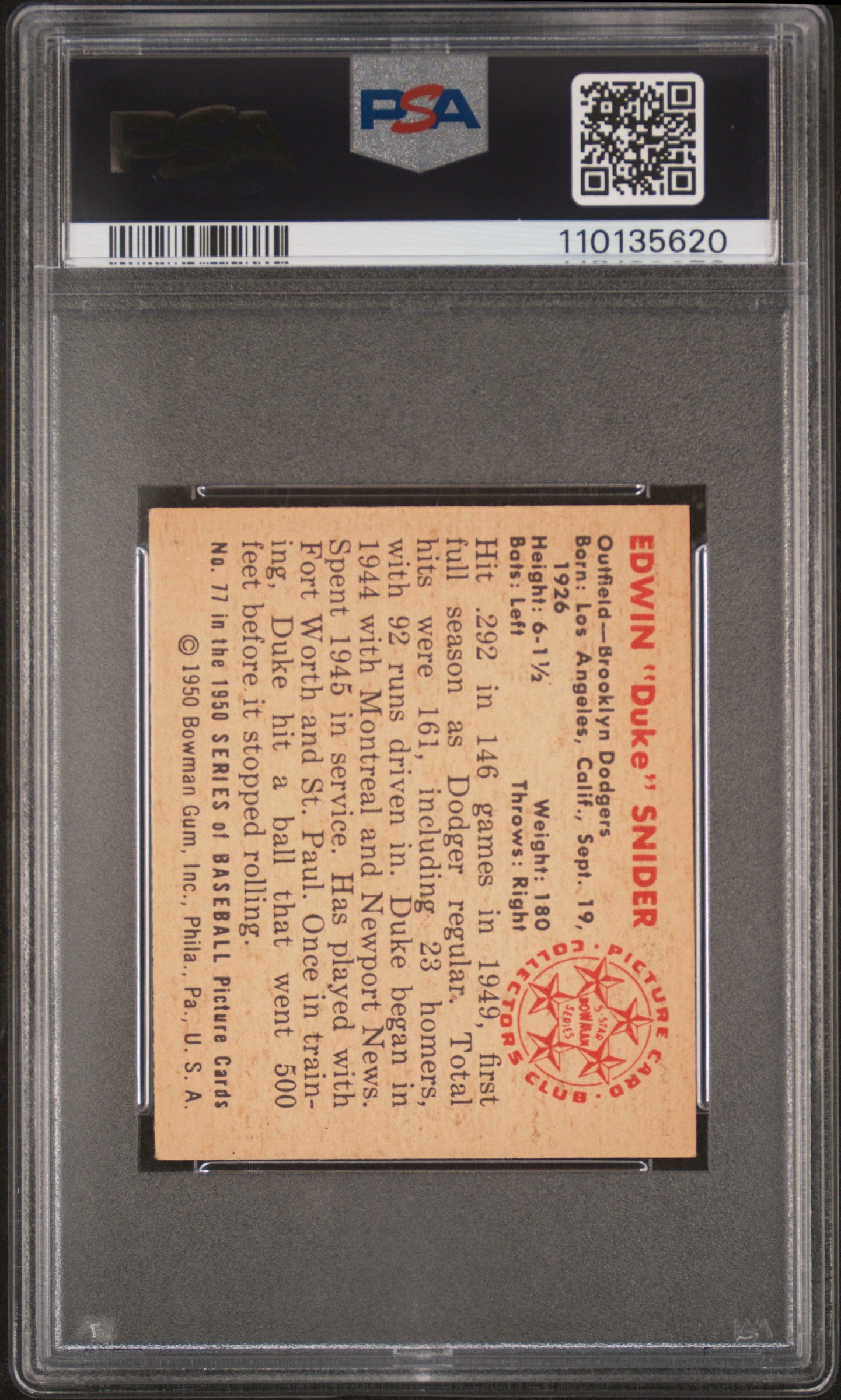 1950 Bowman Duke Snider #77 PSA 6