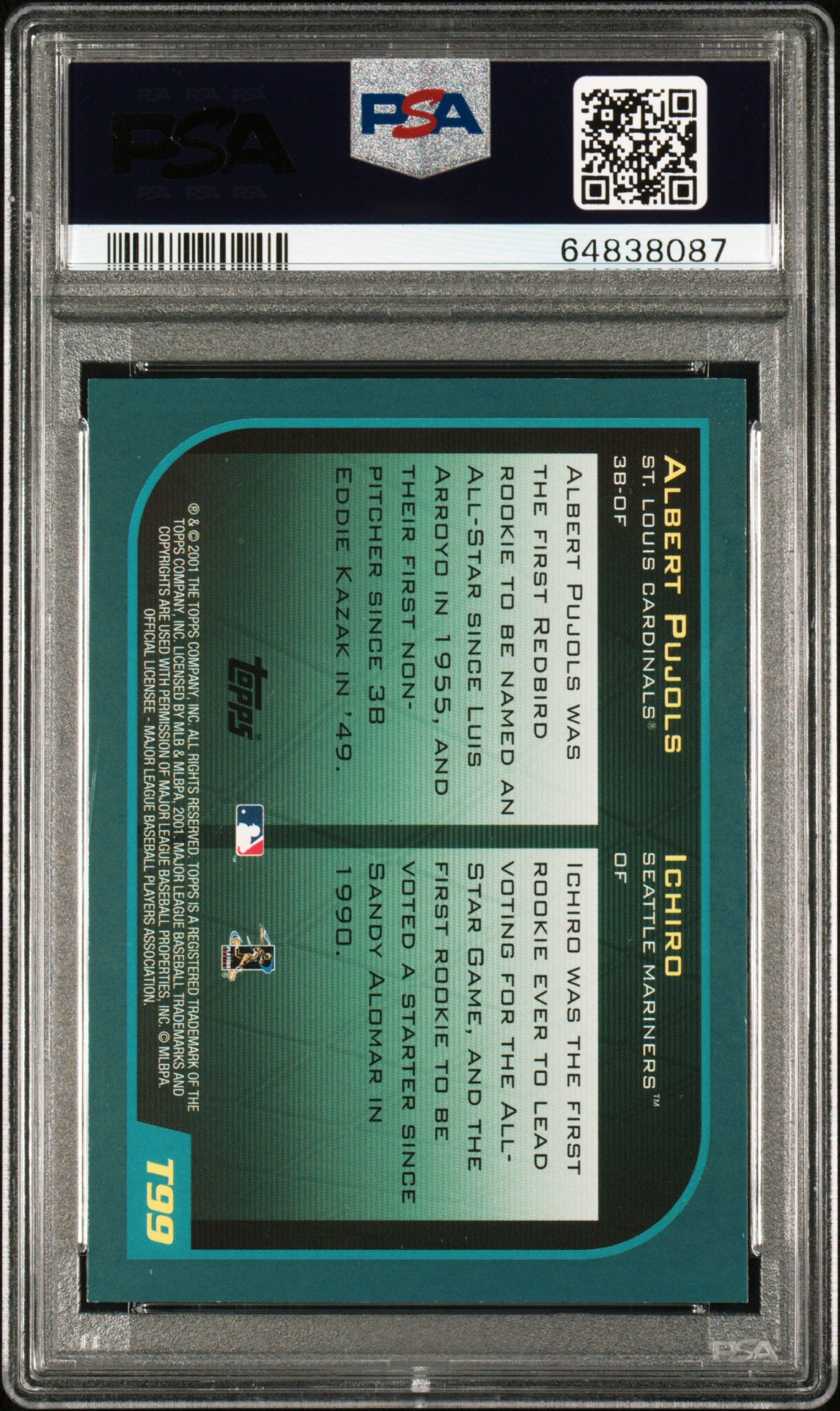 2001 Topps Traded A. Pujols Ichiro #T99 PSA 9 Auto 10