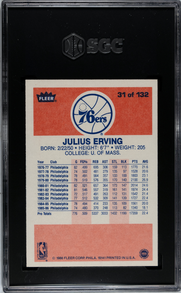 1986 Fleer Julius Erving #31 SGC 8.5