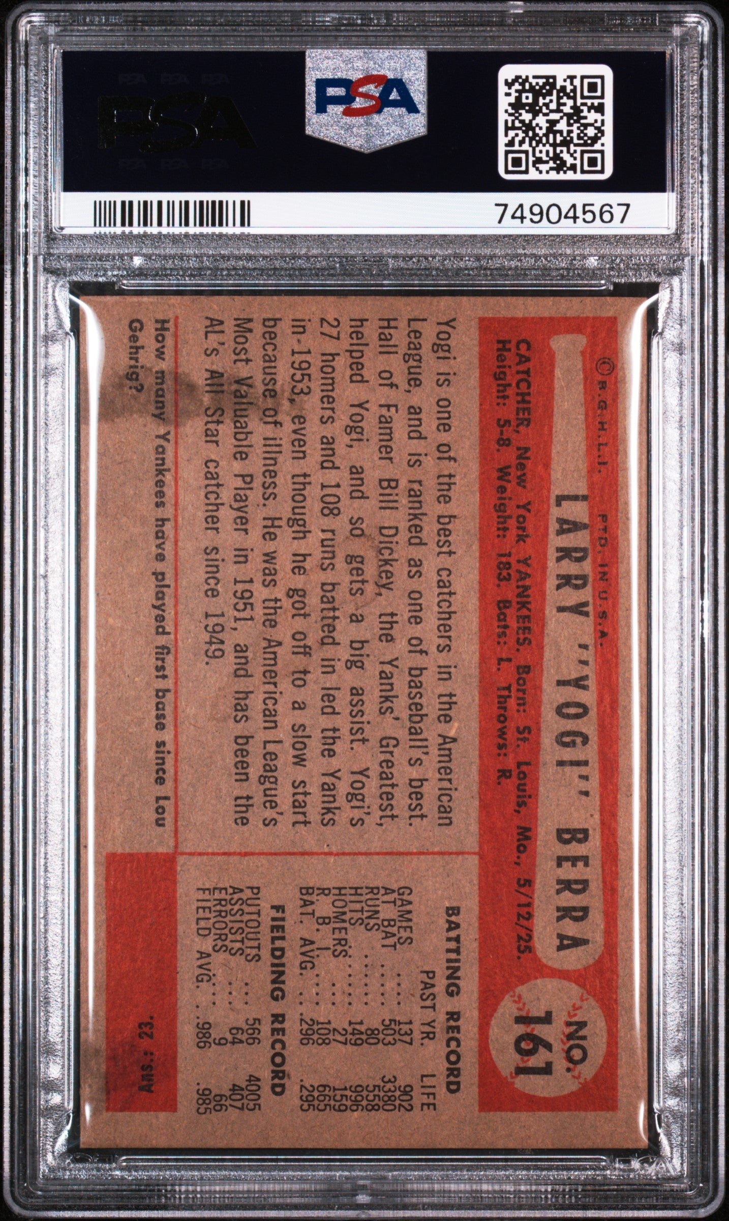 1954 Bowman Yogi Berra #161 PSA 4