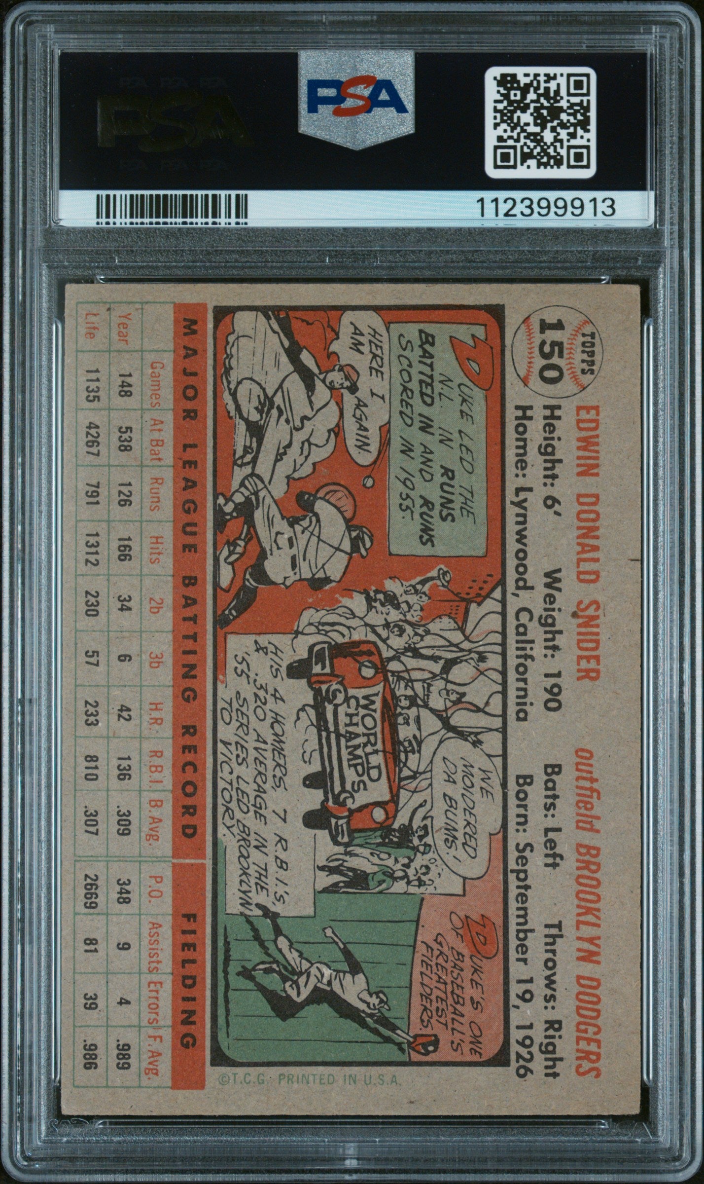 1956 Topps Duke Snider #150 Gray Back PSA 5