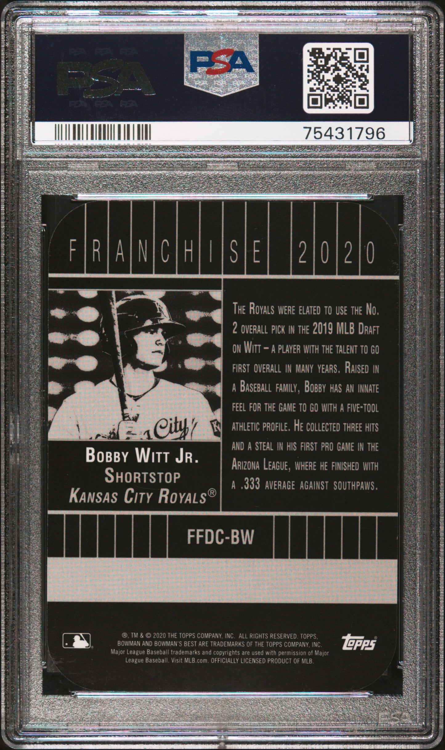 2020 Bowman's Best Franchise Die-Cuts Bobby Witt JR. Gold Refractor PSA 10