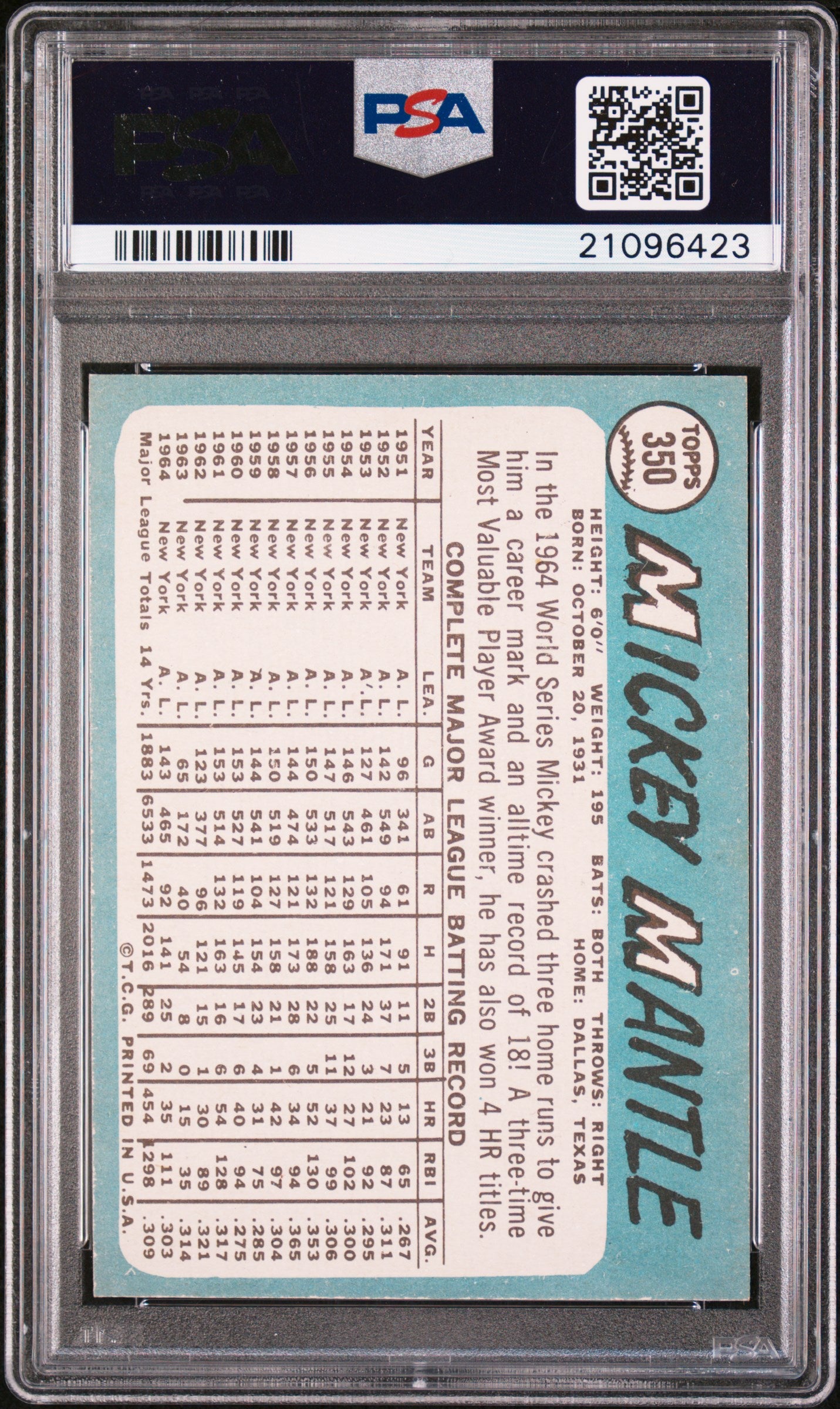 1965 Topps Mickey Mantle #350 PSA 8