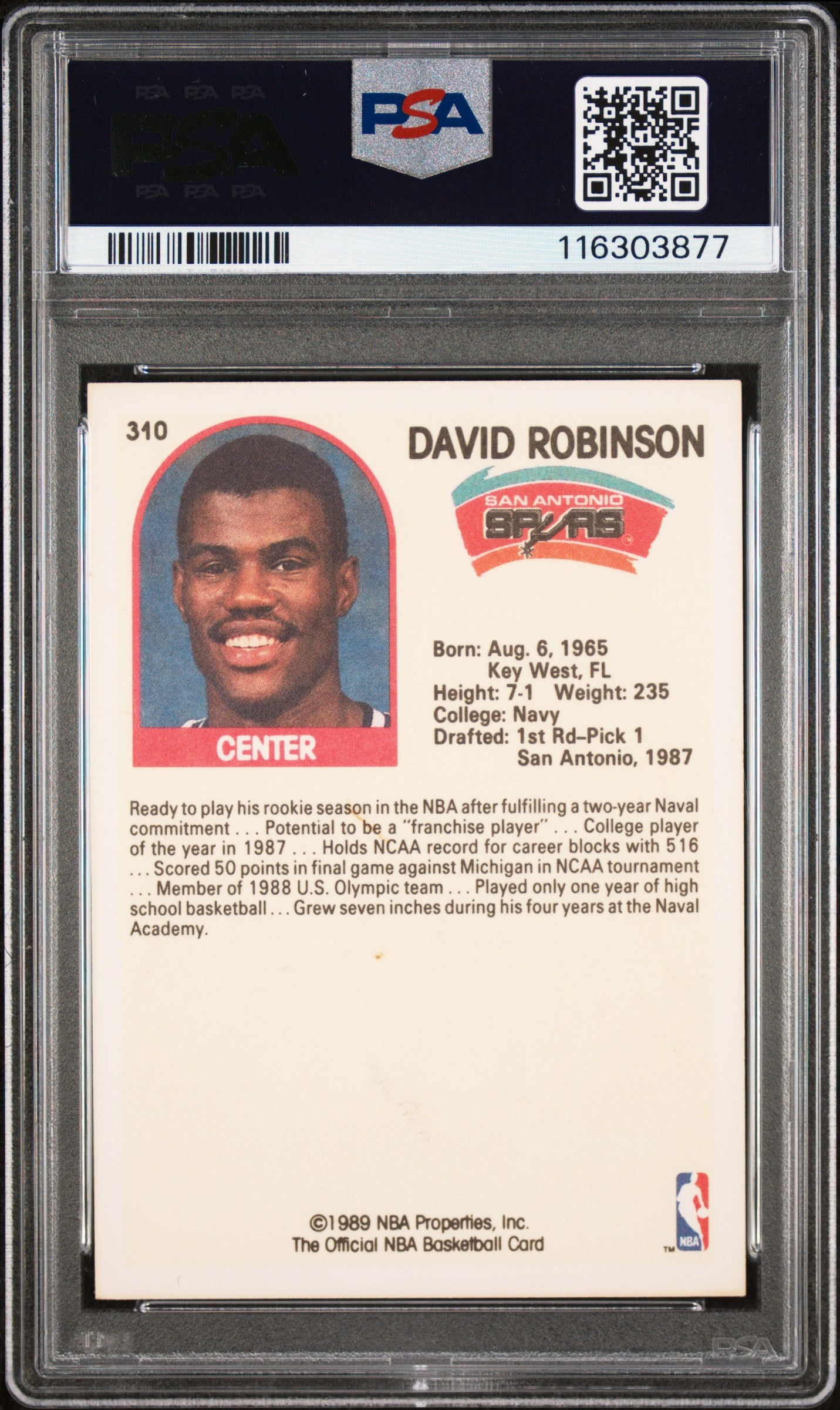 1989 Hoops David Robinson #310 PSA A Auto 8