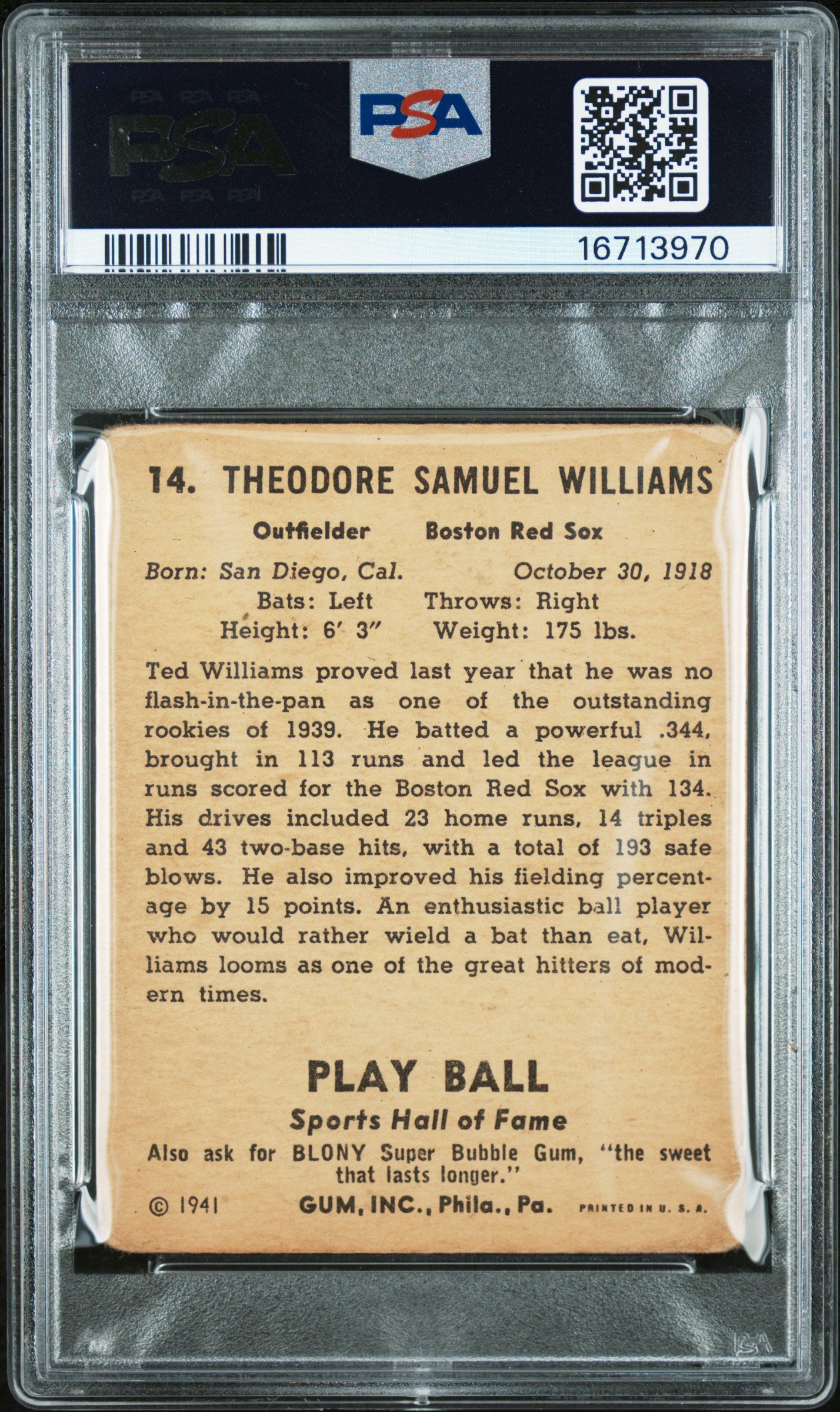 1941 Play Ball Ted Williams #14 PSA 2