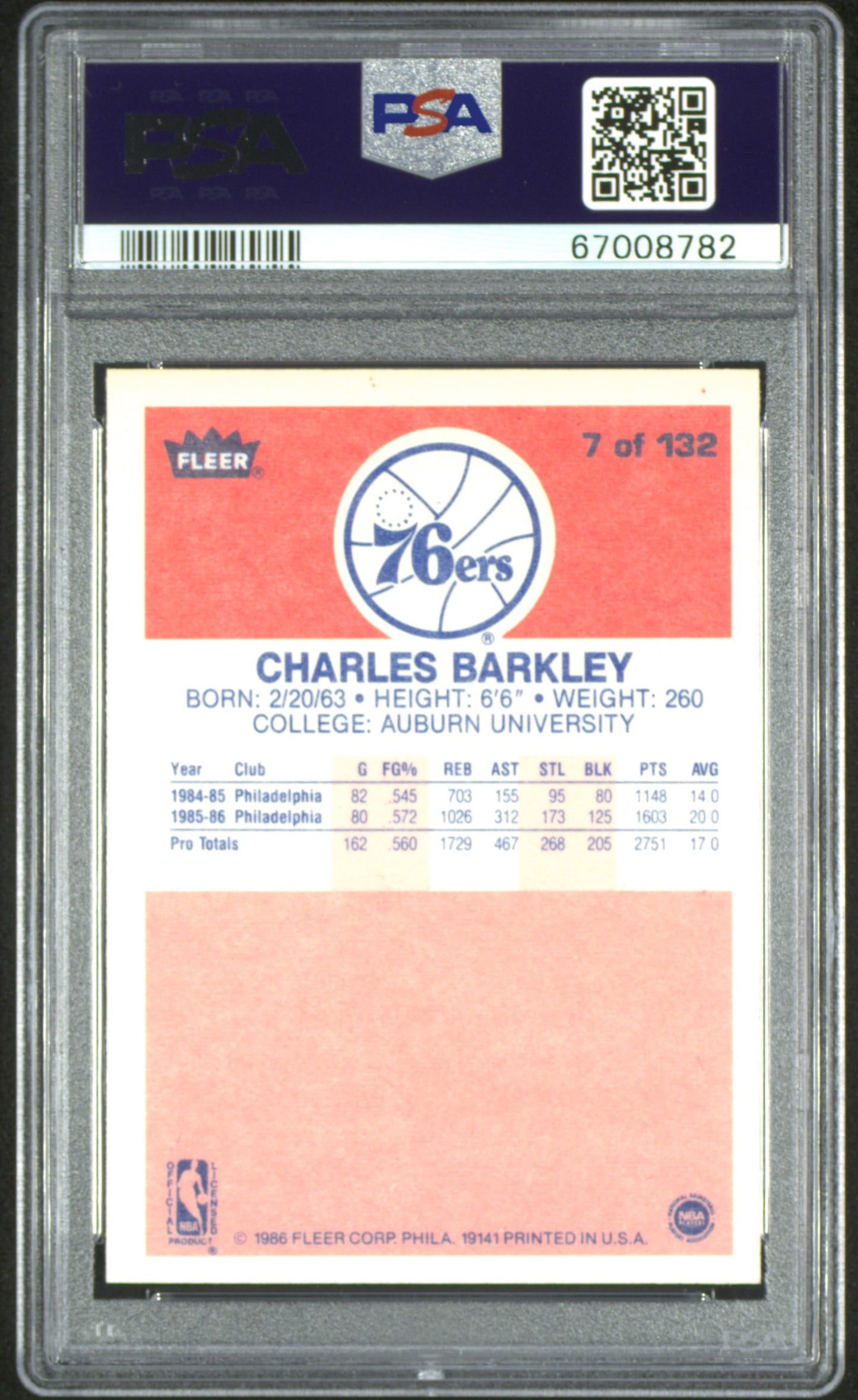 1986 Fleer Charles Barkley #7 PSA 8