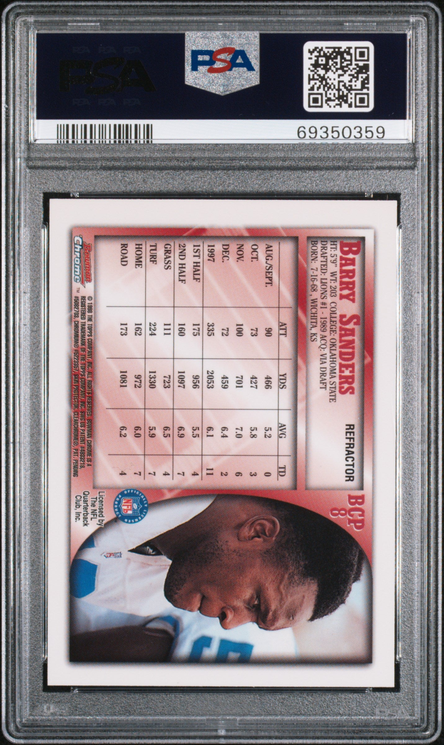 1998 Bowman Chrome Preview Barry Sanders #BCP8 Refractor PSA 8
