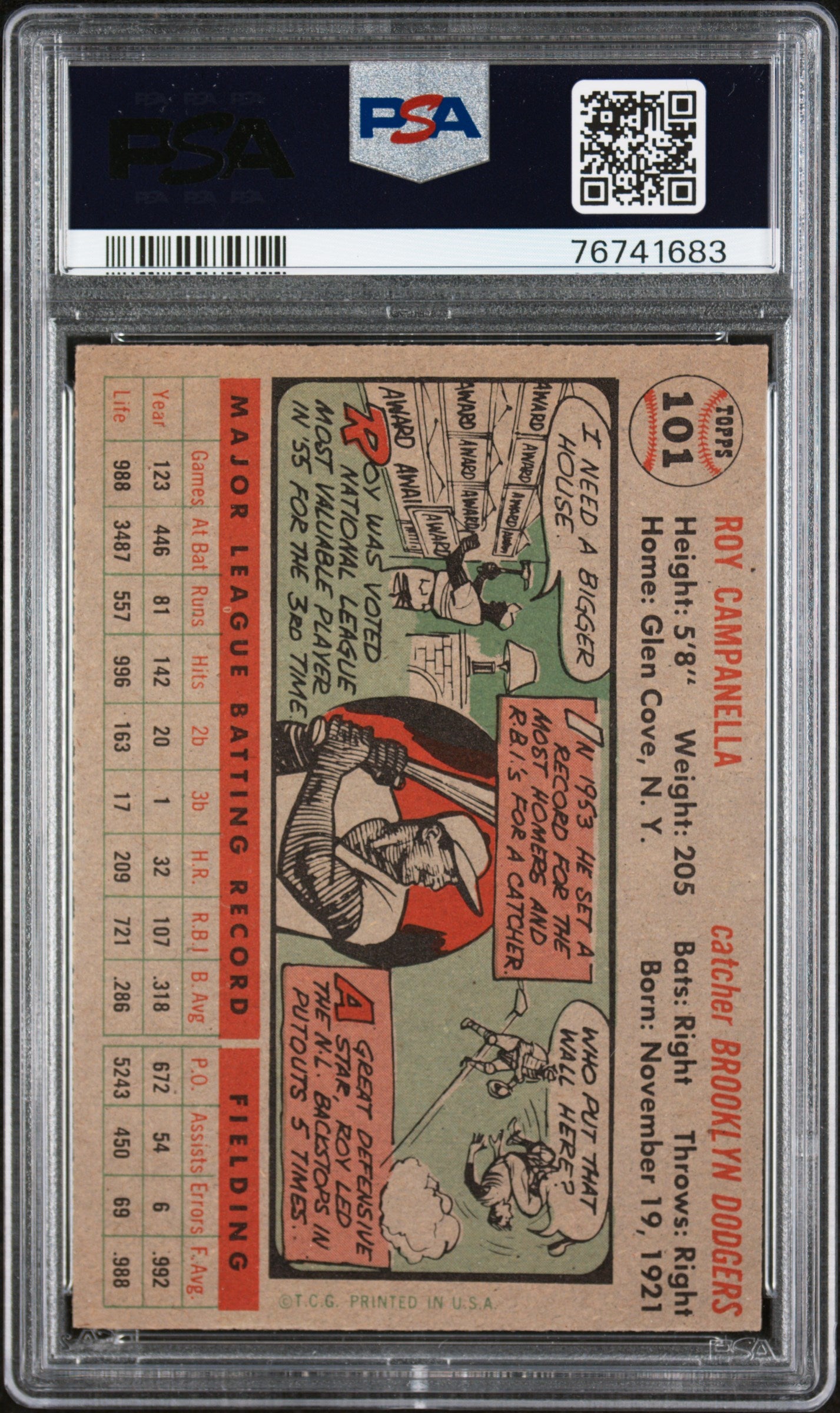 1956 Topps Roy Campanella #101 Gray Back PSA 5