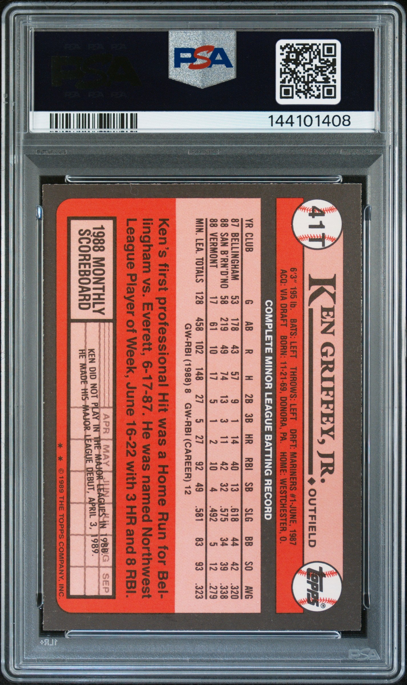 1989 Topps Traded Ken Griffey JR. #41T PSA 9 Auto 10
