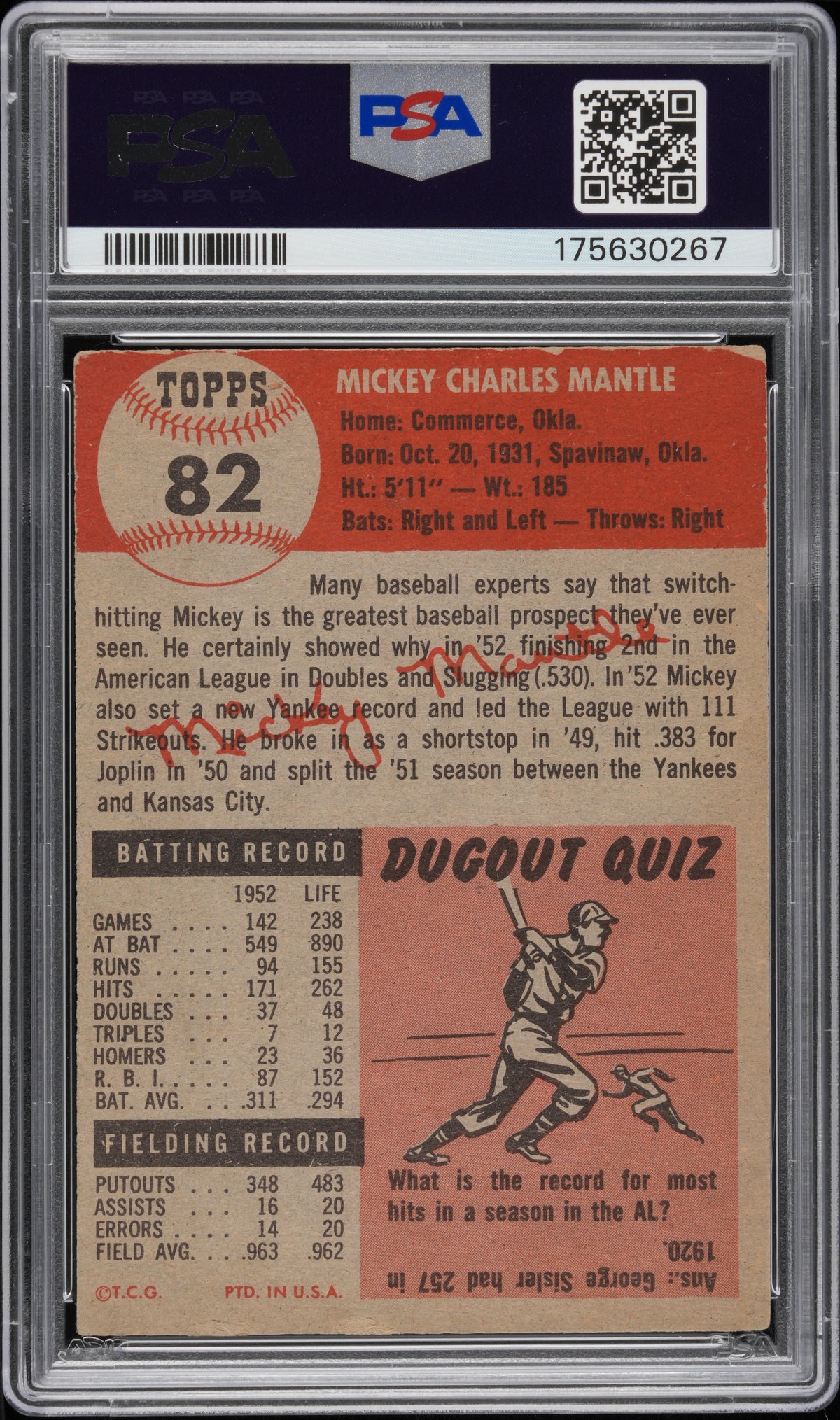 1953 Topps Mickey Mantle #82 PSA 4